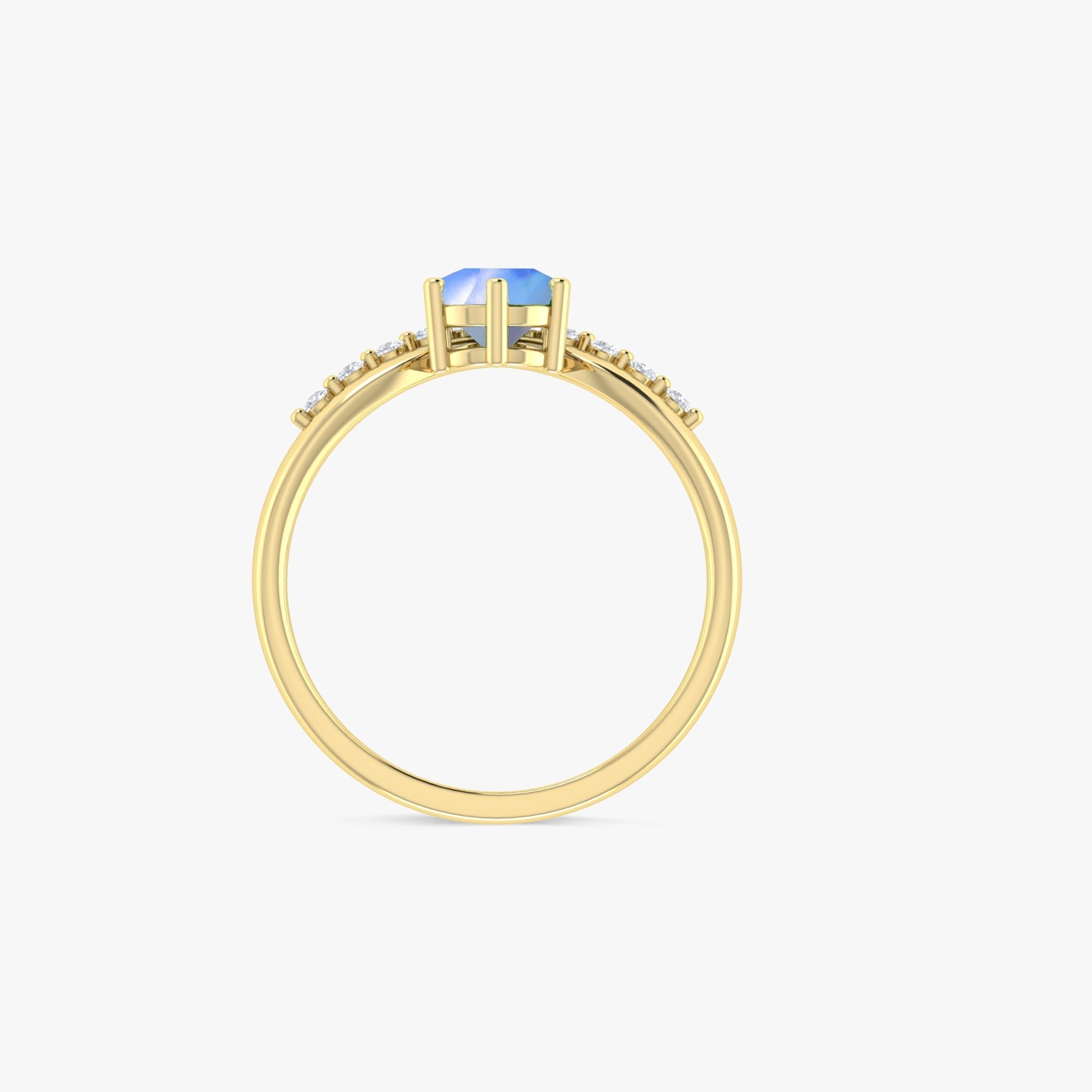 Natural Moonstone and White Zircon Sparkling Wishbone Ring - Goodstone Jewels