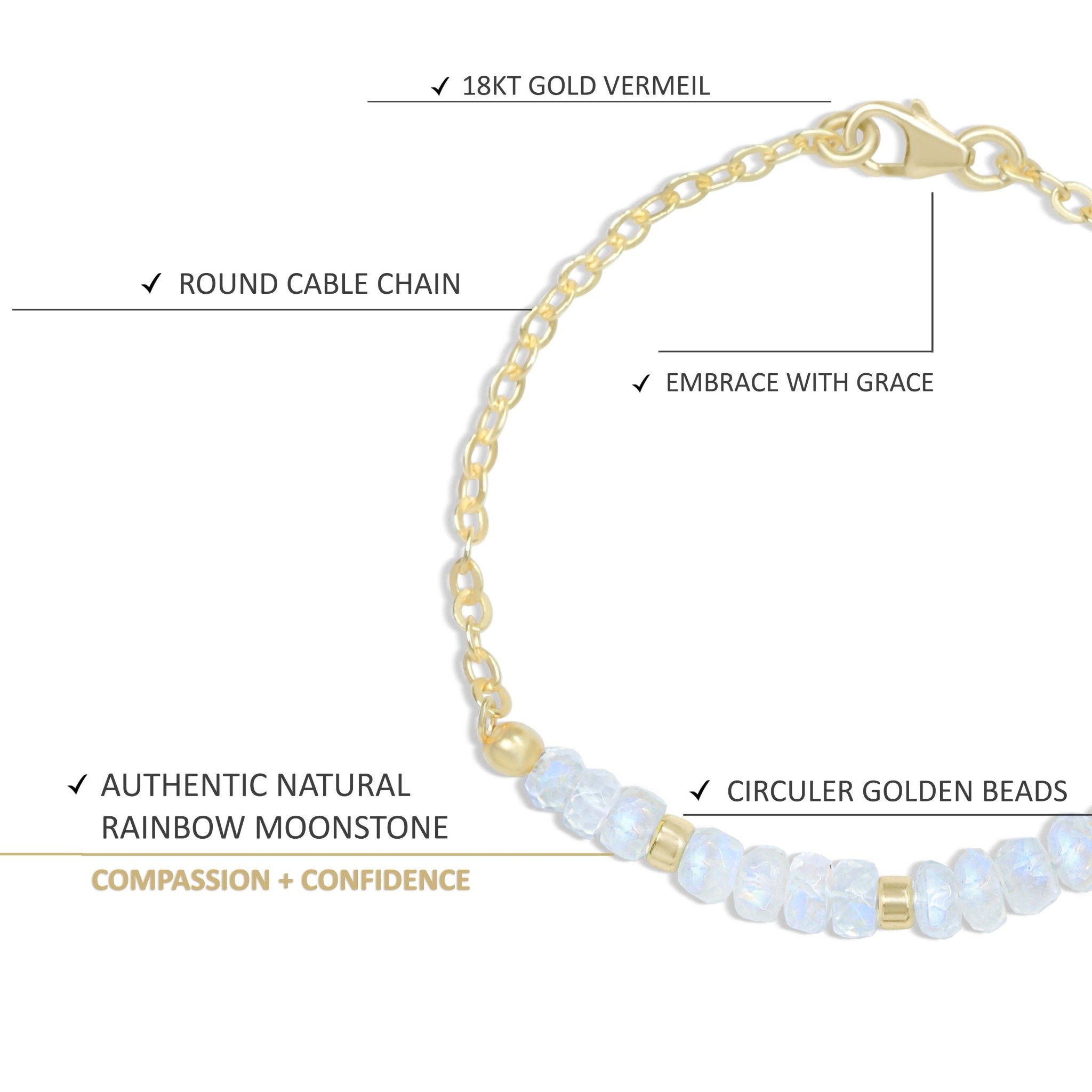 Natural Moonstone Beaded Chain Bracelet Handmade Beads Bracelets - Goodstone Jewels