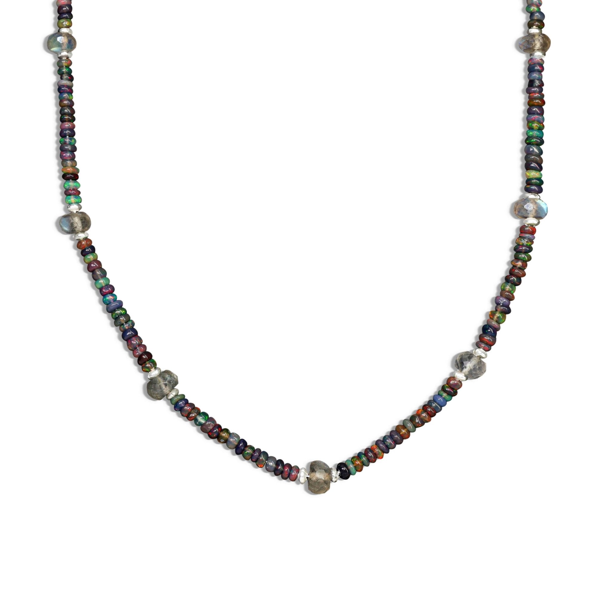 Natural Moonstone & Black Opal Dual Beaded Handmade Necklace - Goodstone Jewels
