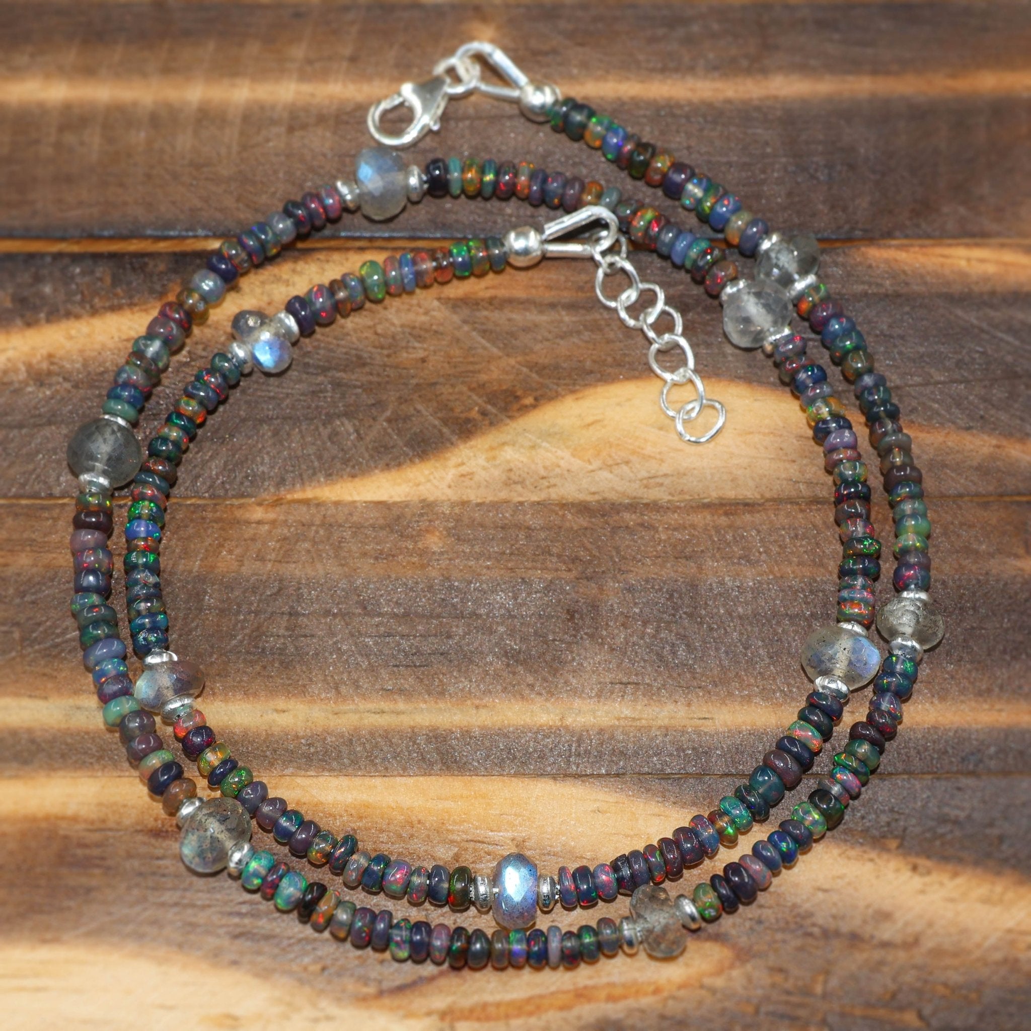 Natural Moonstone & Black Opal Dual Beaded Handmade Necklace - Goodstone Jewels