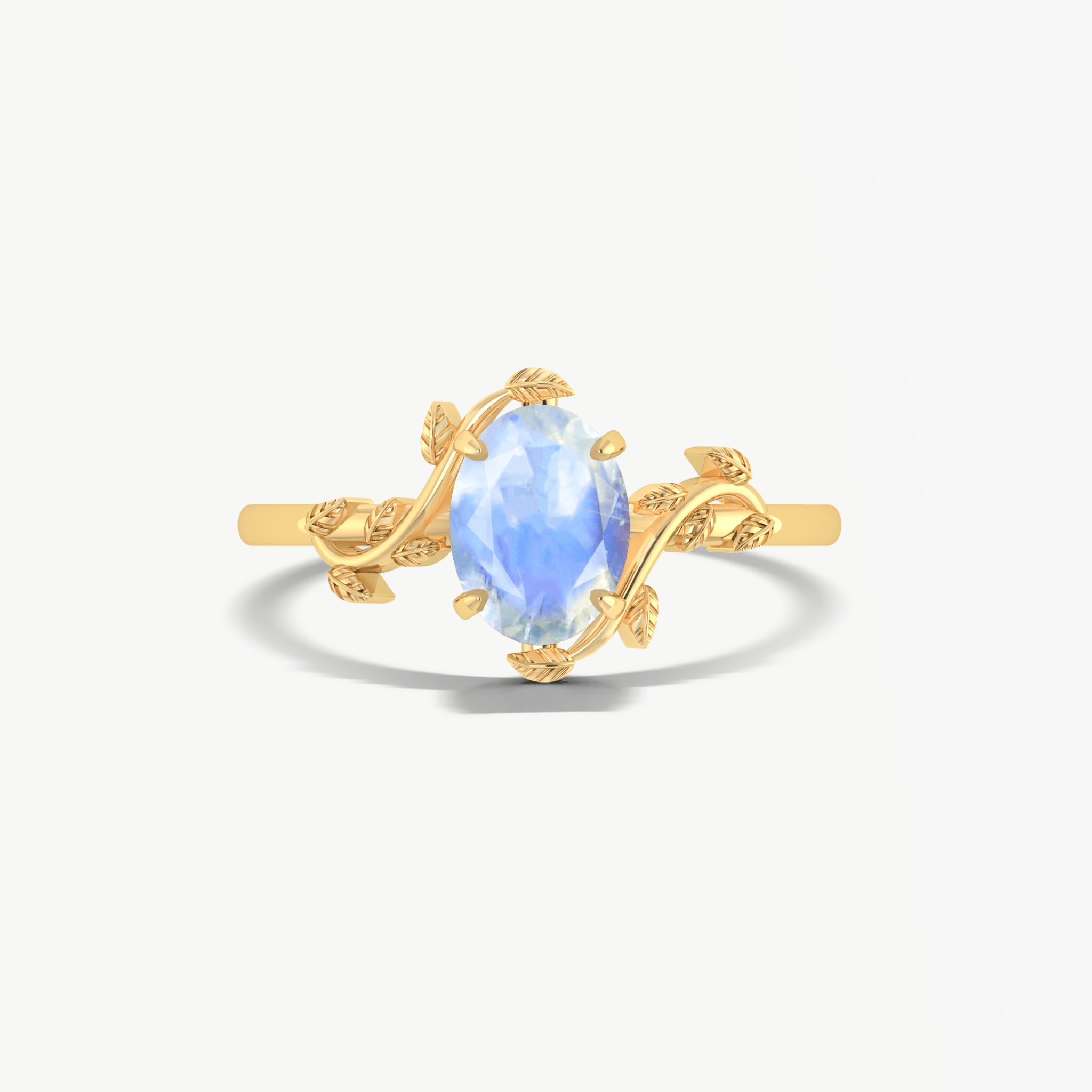Moonstone bypass leaf style gold plated rings for women