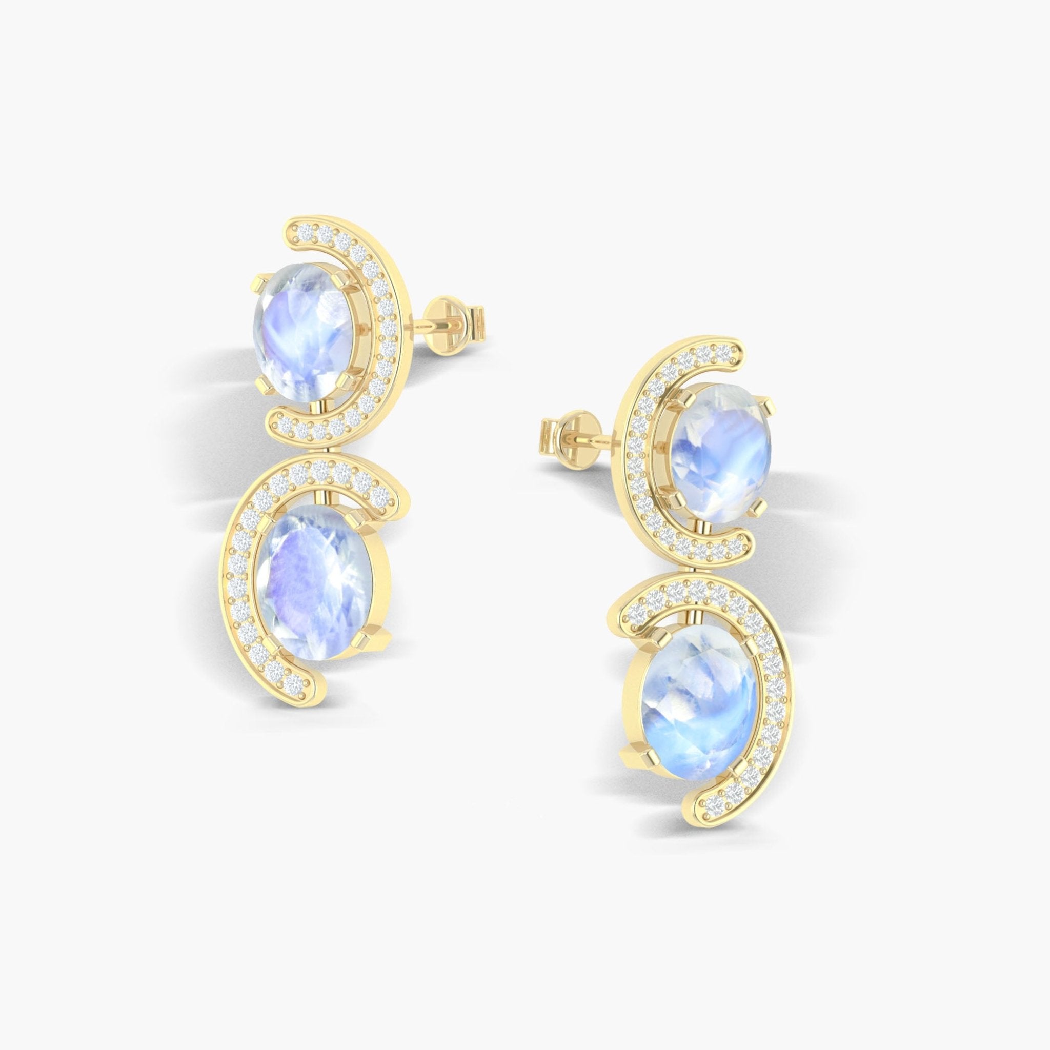 Natural Moonstone 'C' Shape Stud Earrings - Goodstone Jewels