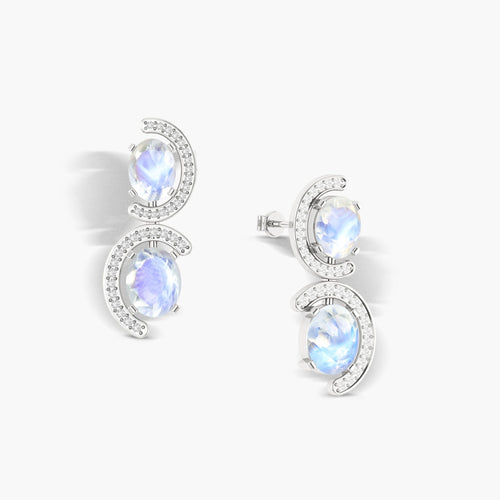 Natural Moonstone 'C' Shape Stud Earrings