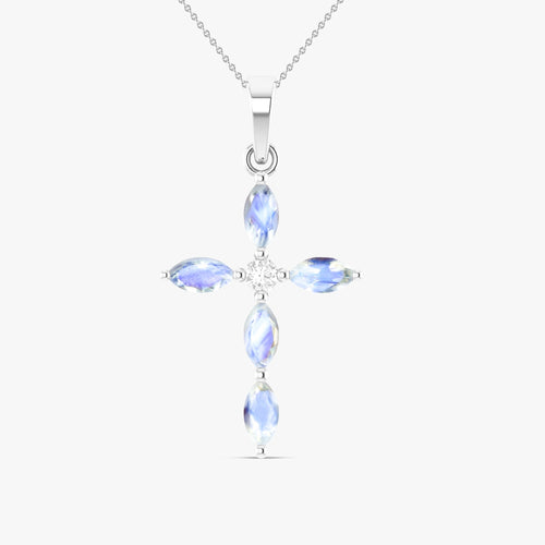 Natural Moonstone Cross Charm Pendant Necklace