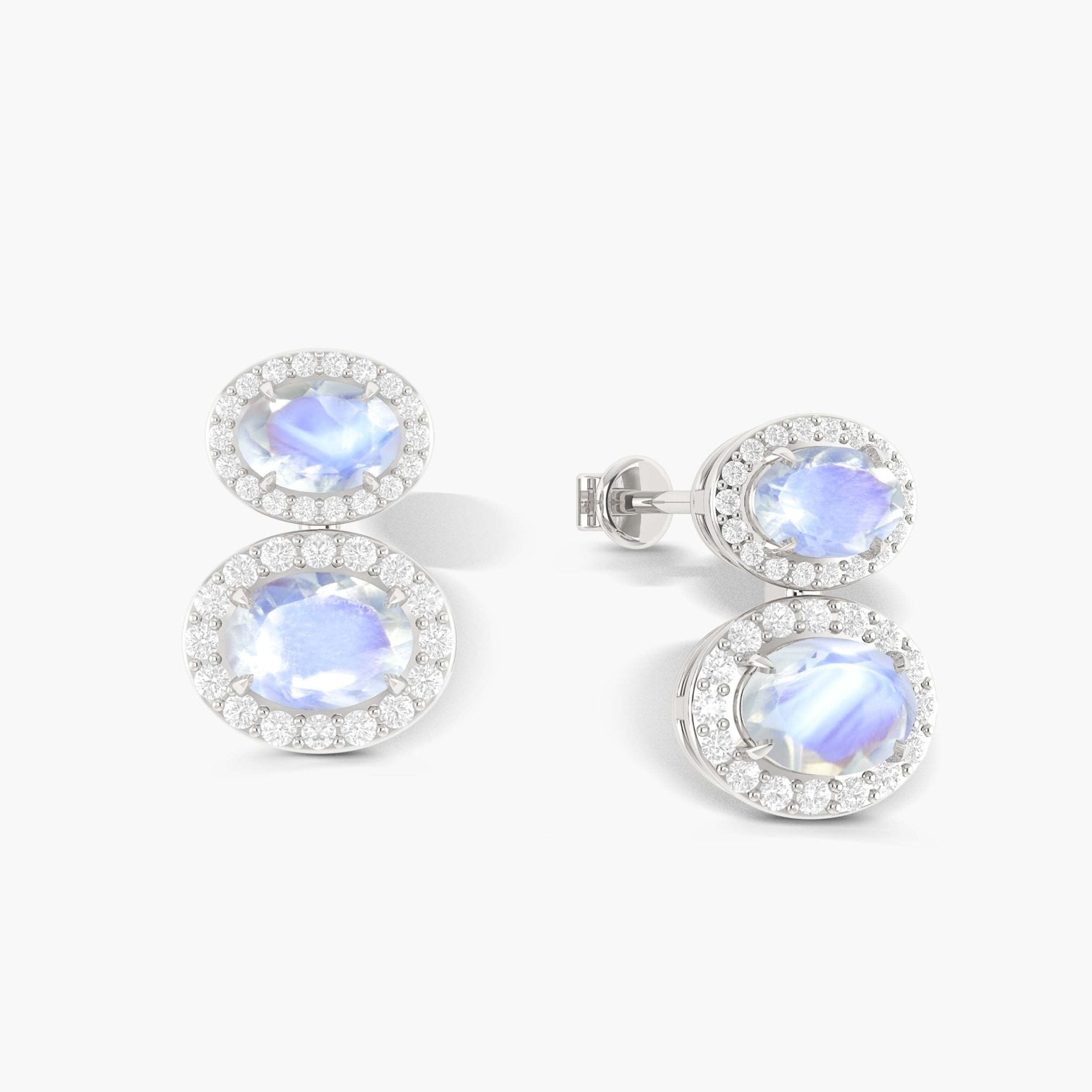 Natural Moonstone Dual Stone Halo Stud Earrings - Goodstone Jewels