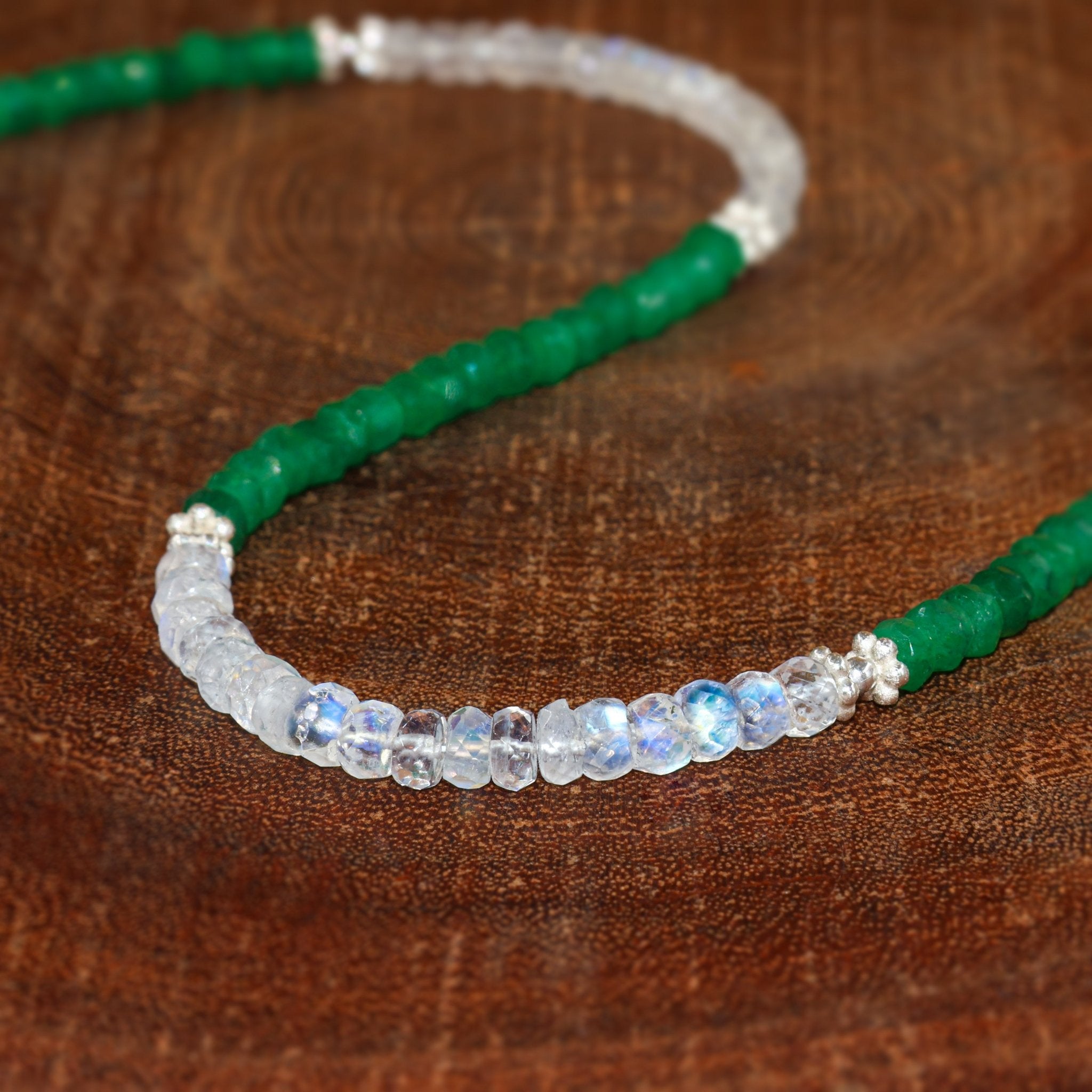 Natural Moonstone & Emerald Beaded Necklace - Goodstone Jewels