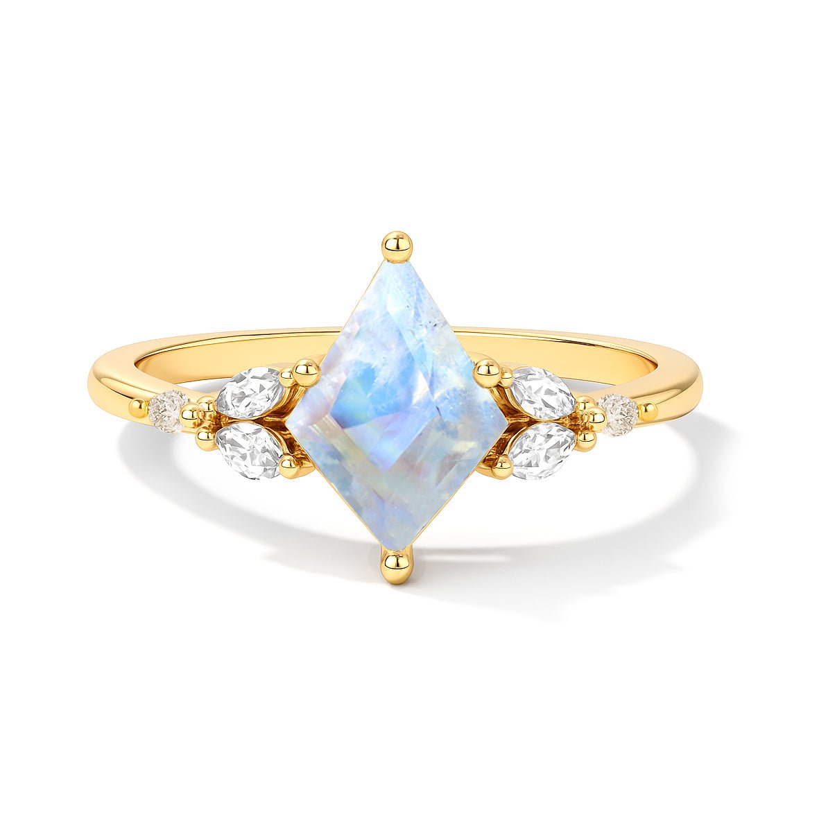 Natural Moonstone Kite Shape Faceted Cut Designer Ring with Cubic Zircon - Goodstone Jewels