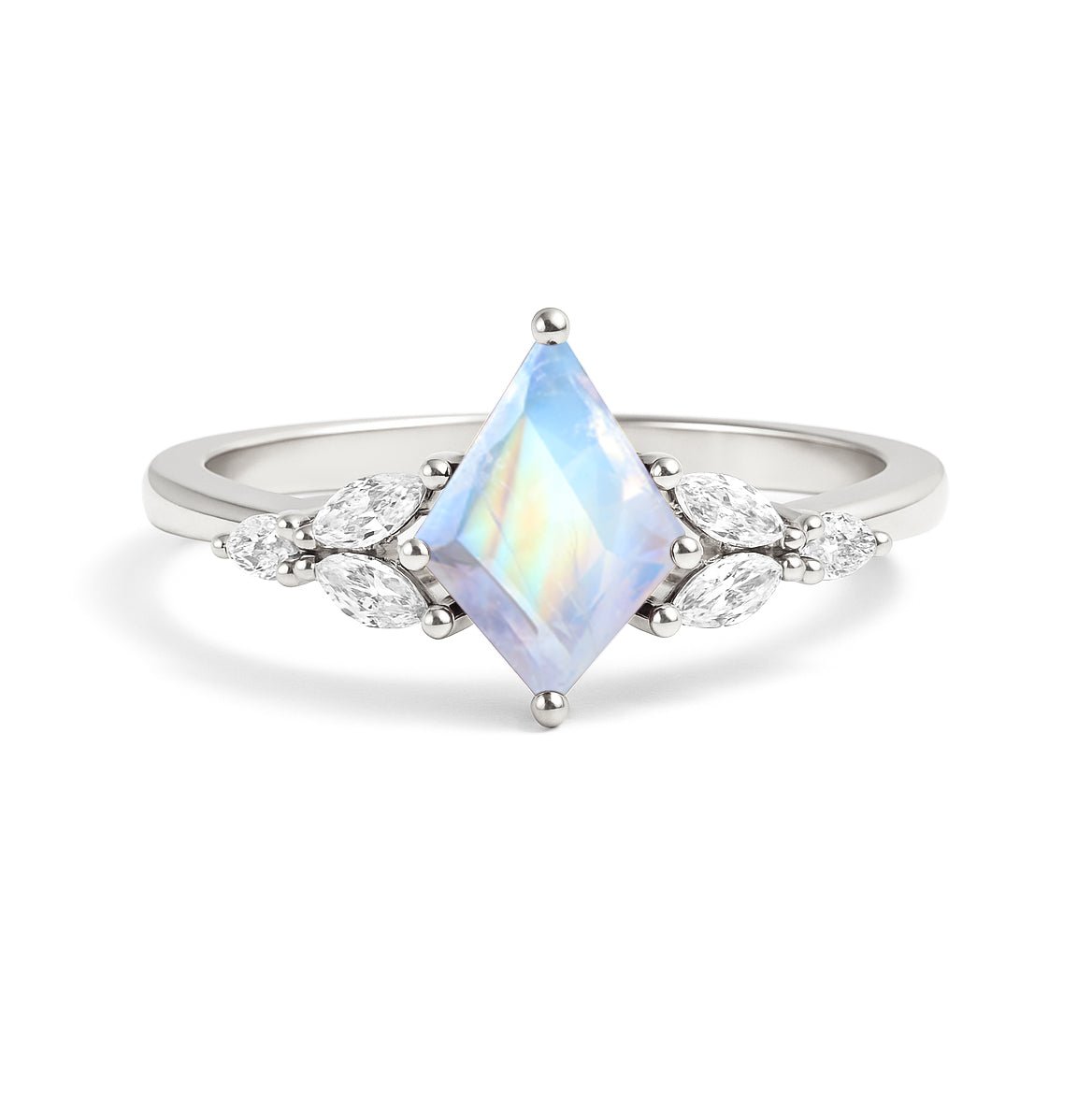 Natural Moonstone Kite Shape Solitaire Ring 8X6MM Faceted Cut - Goodstone Jewels