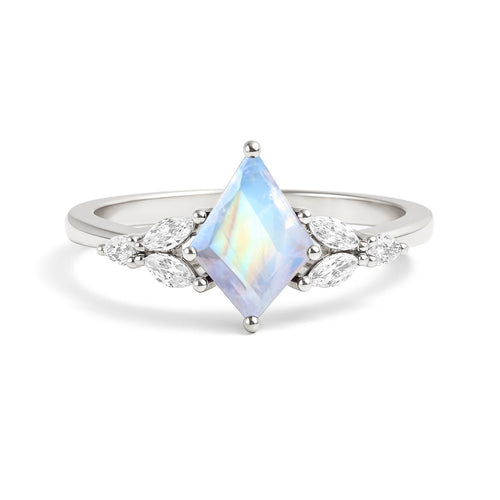 Moonstone Solitaire Ring Kite Shape 8X6MM Faceted