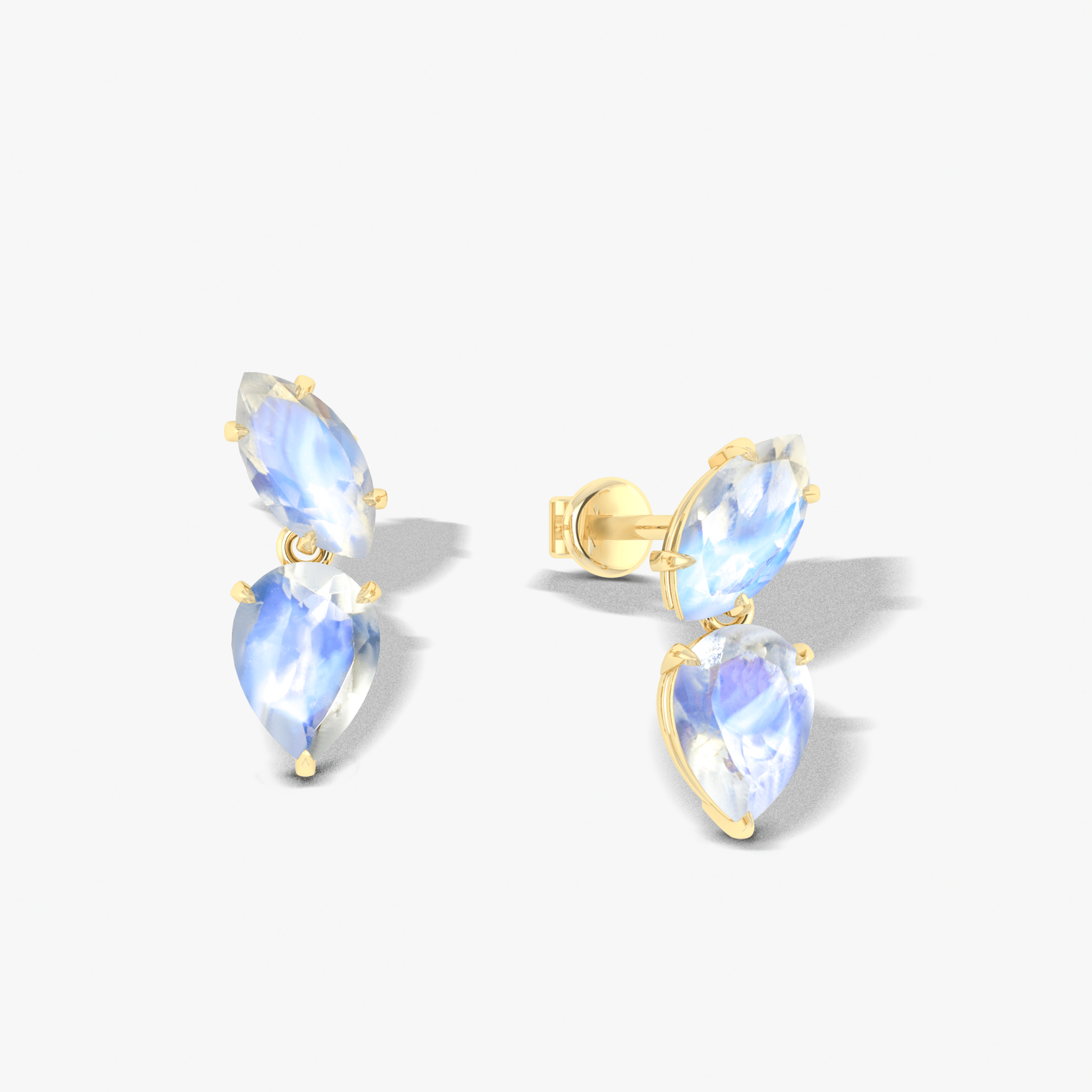 Natural Moonstone Marquise & Pear Two Stone Stud Earrings - Goodstone Jewels