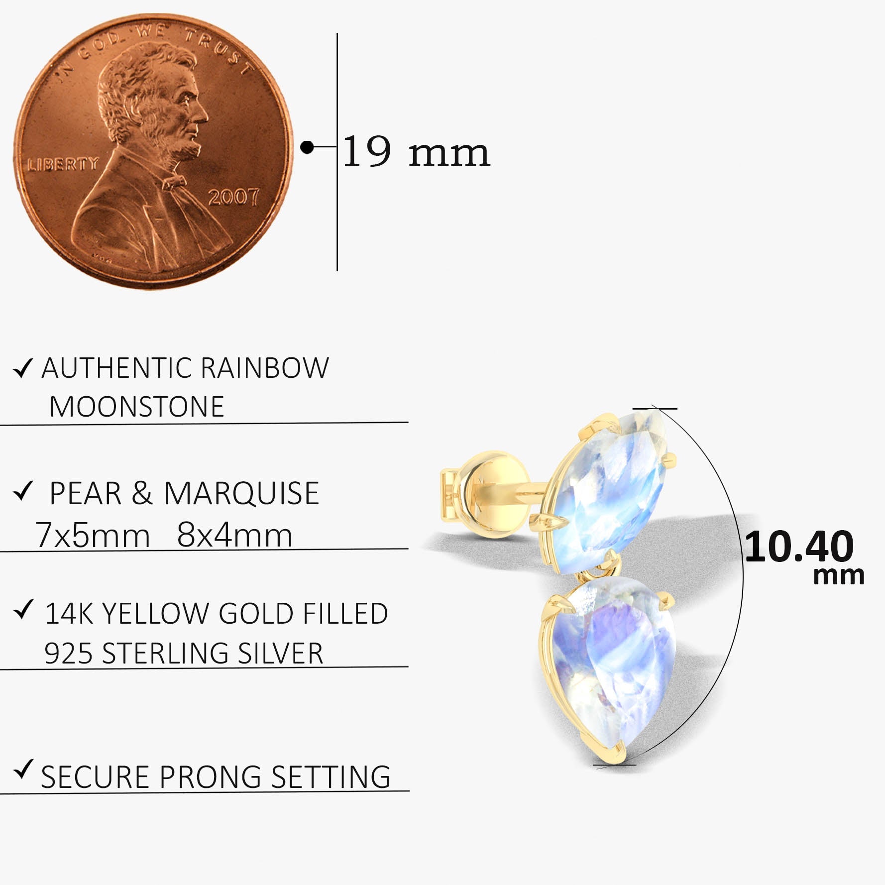 Natural Moonstone Marquise & Pear Two Stone Stud Earrings - Goodstone Jewels
