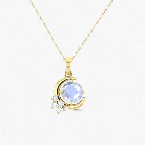Natural Moonstone Moon Charm Pendant Necklace