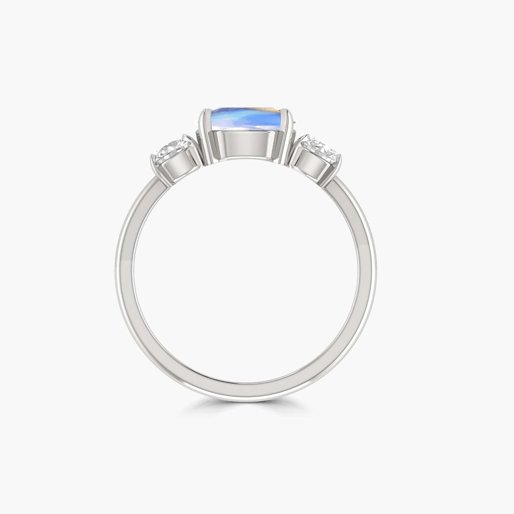 Natural Moonstone Pear Shape with Zircon Three Stone Statement Ring - Goodstone Jewels