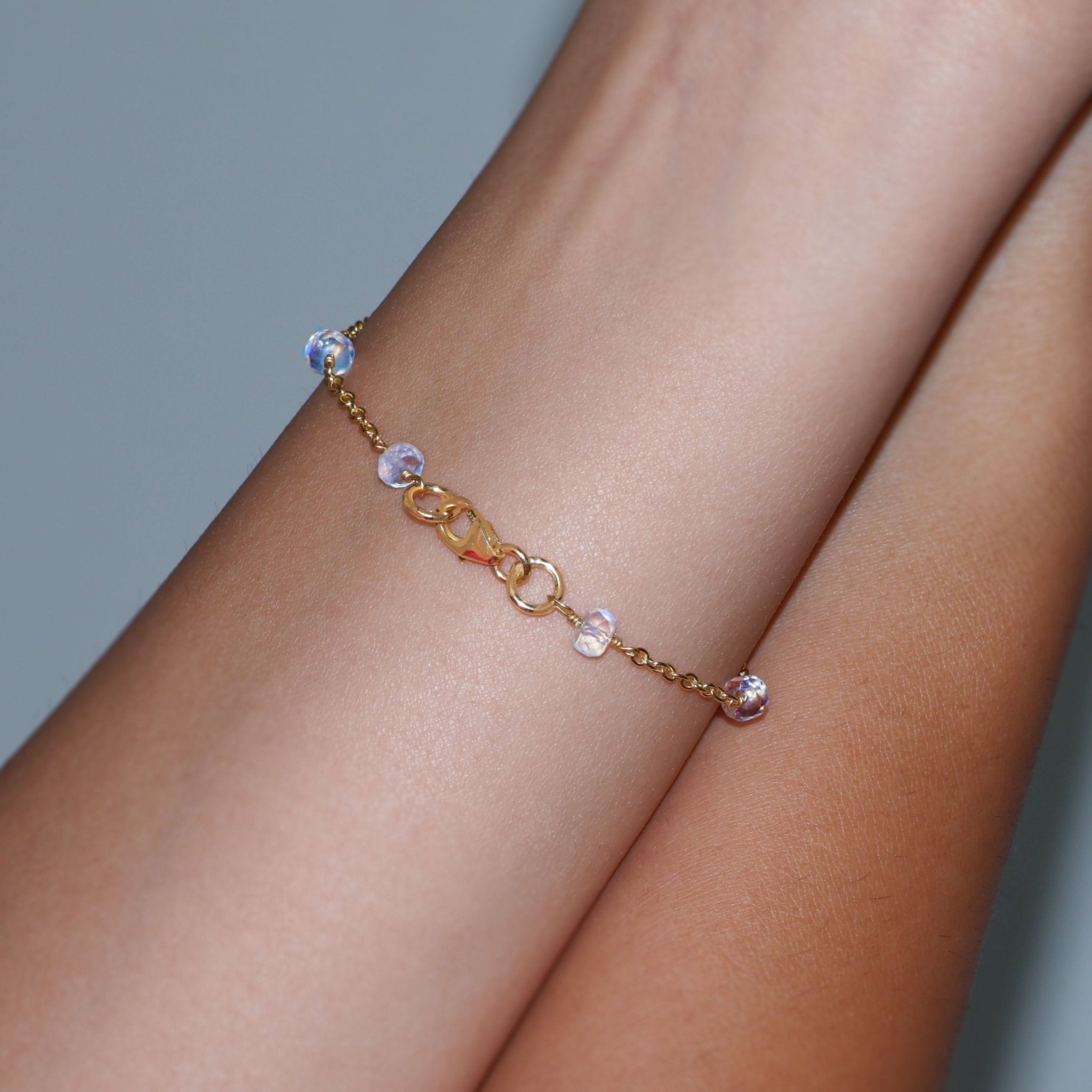 Natural Moonstone Rondelle Minimalist Chain Beaded Bracelet - Goodstone Jewels