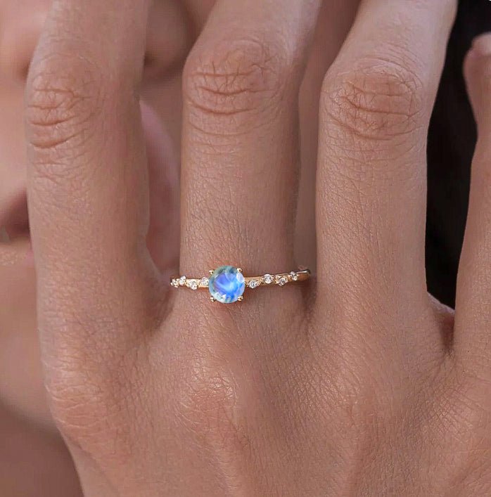 Natural Moonstone ROUND STONE MINIMALIST SOLITAIRE WITH ACCENTS RING - Goodstone Jewels