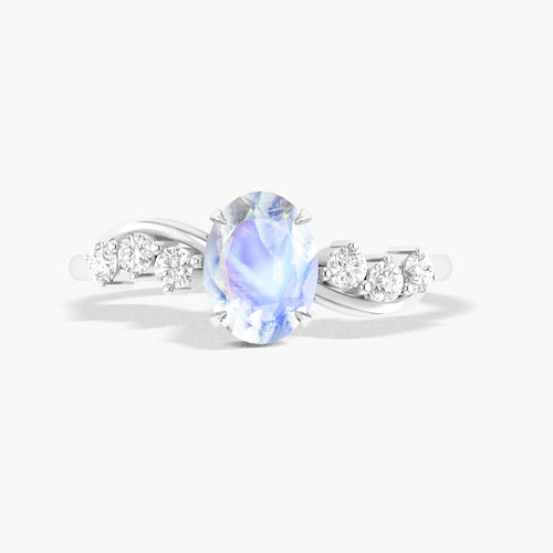 Natural Moonstone Solitaire with Accents Ring with Gold Filled & Sterling Silver