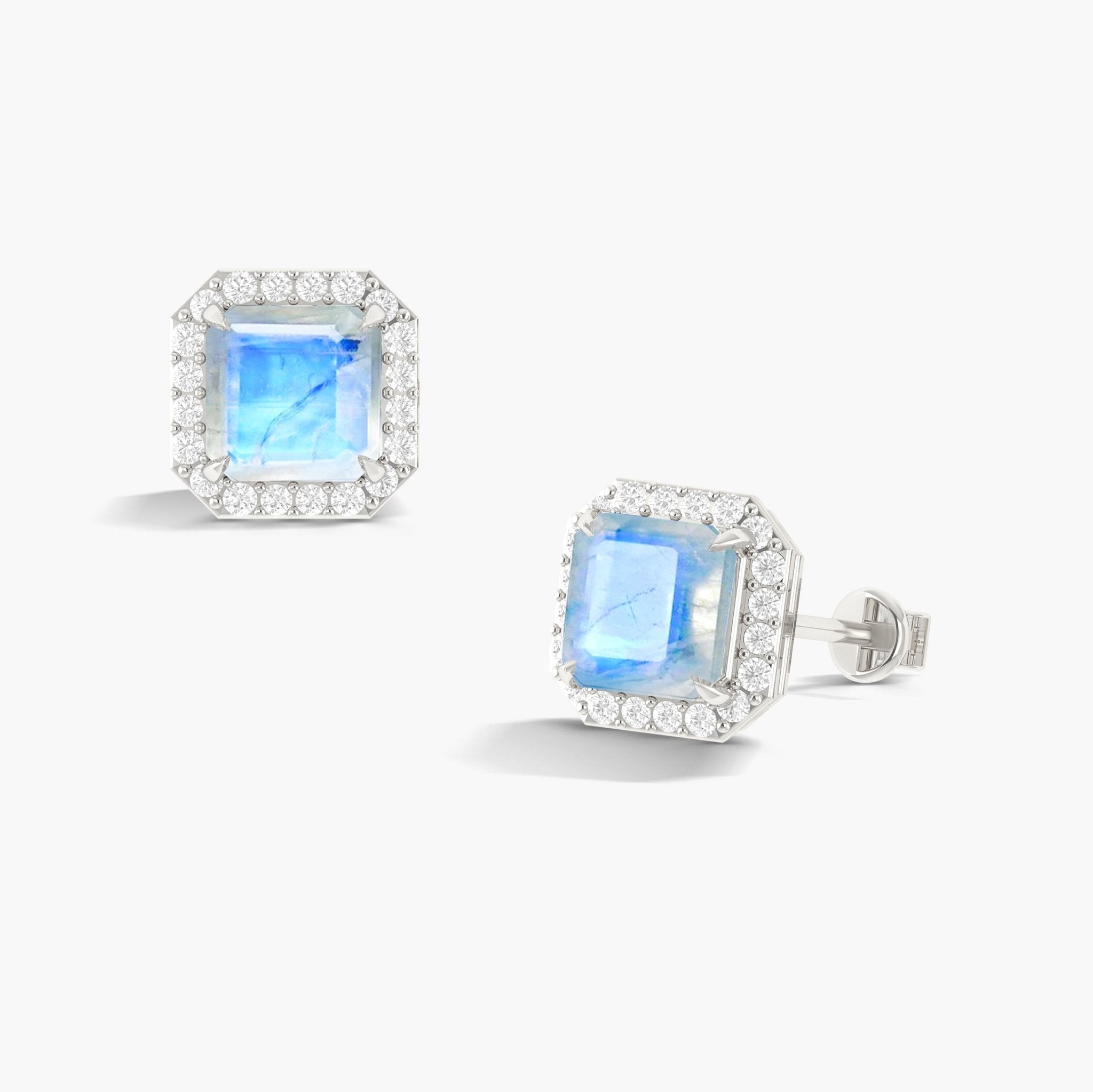 Natural Moonstone Stud Earrings Push Back - Goodstone Jewels