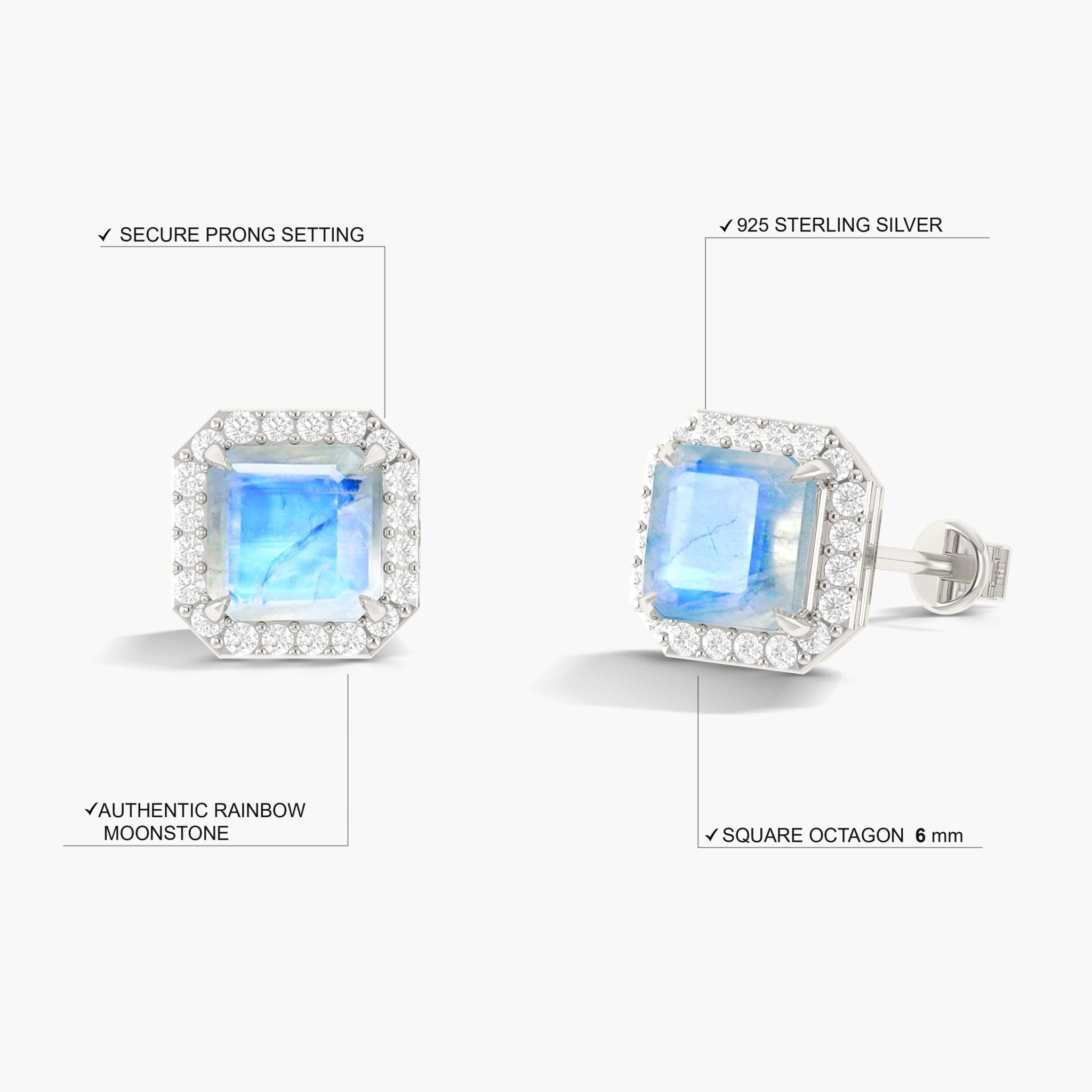 Natural Moonstone Stud Earrings Push Back - Goodstone Jewels
