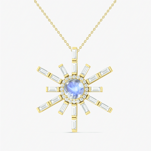 Natural Moonstone Sun Charm Halo Pendant Necklace
