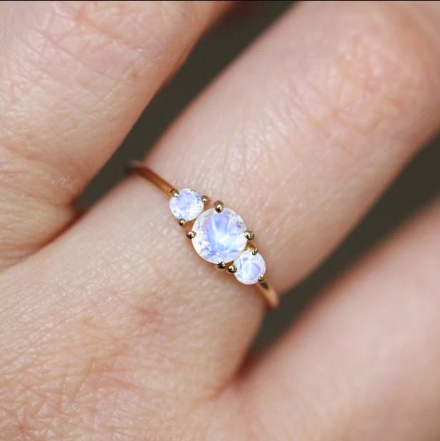 Natural Moonstone Three Stone Engagement Ring - Goodstone Jewels