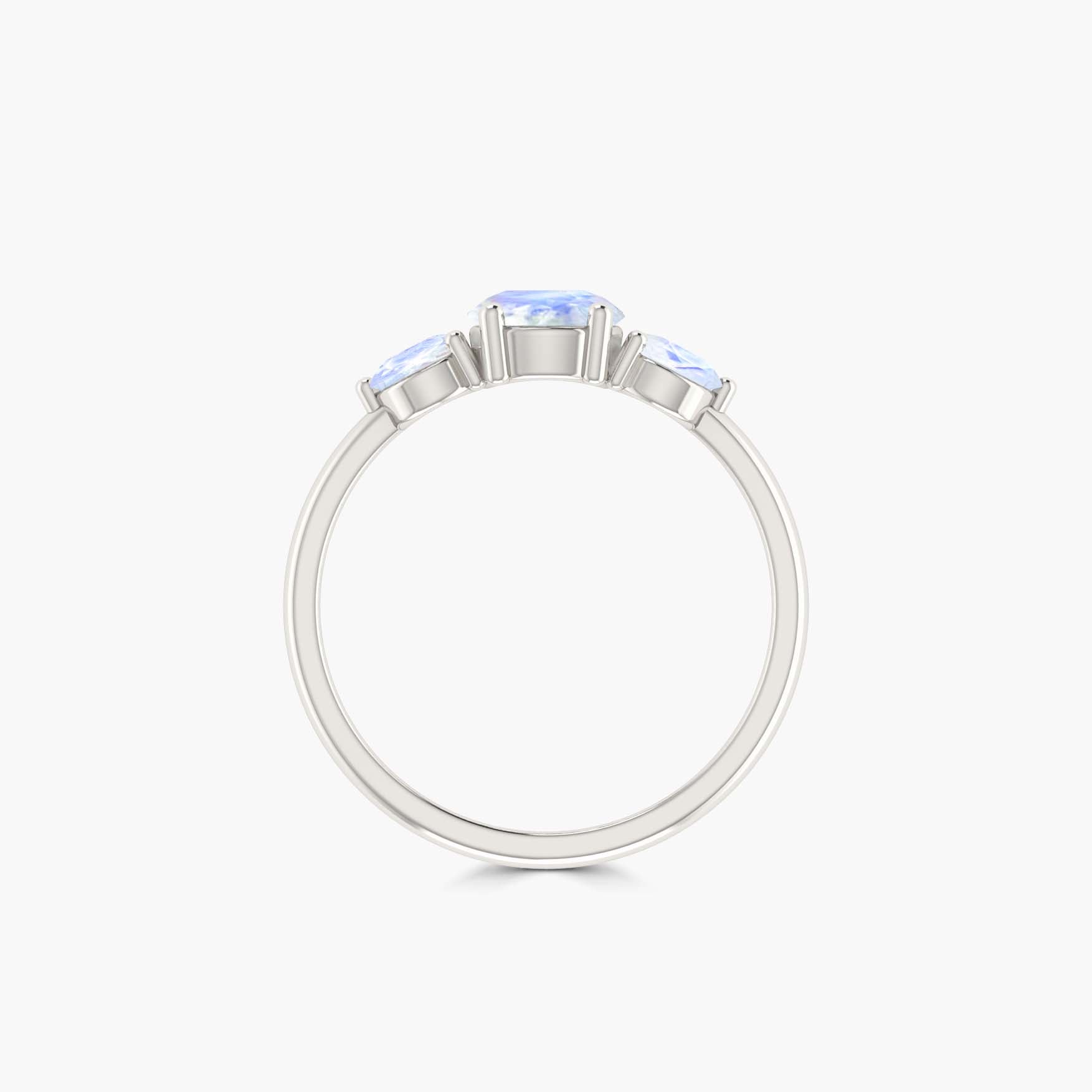 Natural Moonstone Three Stone Engagement Ring - Goodstone Jewels
