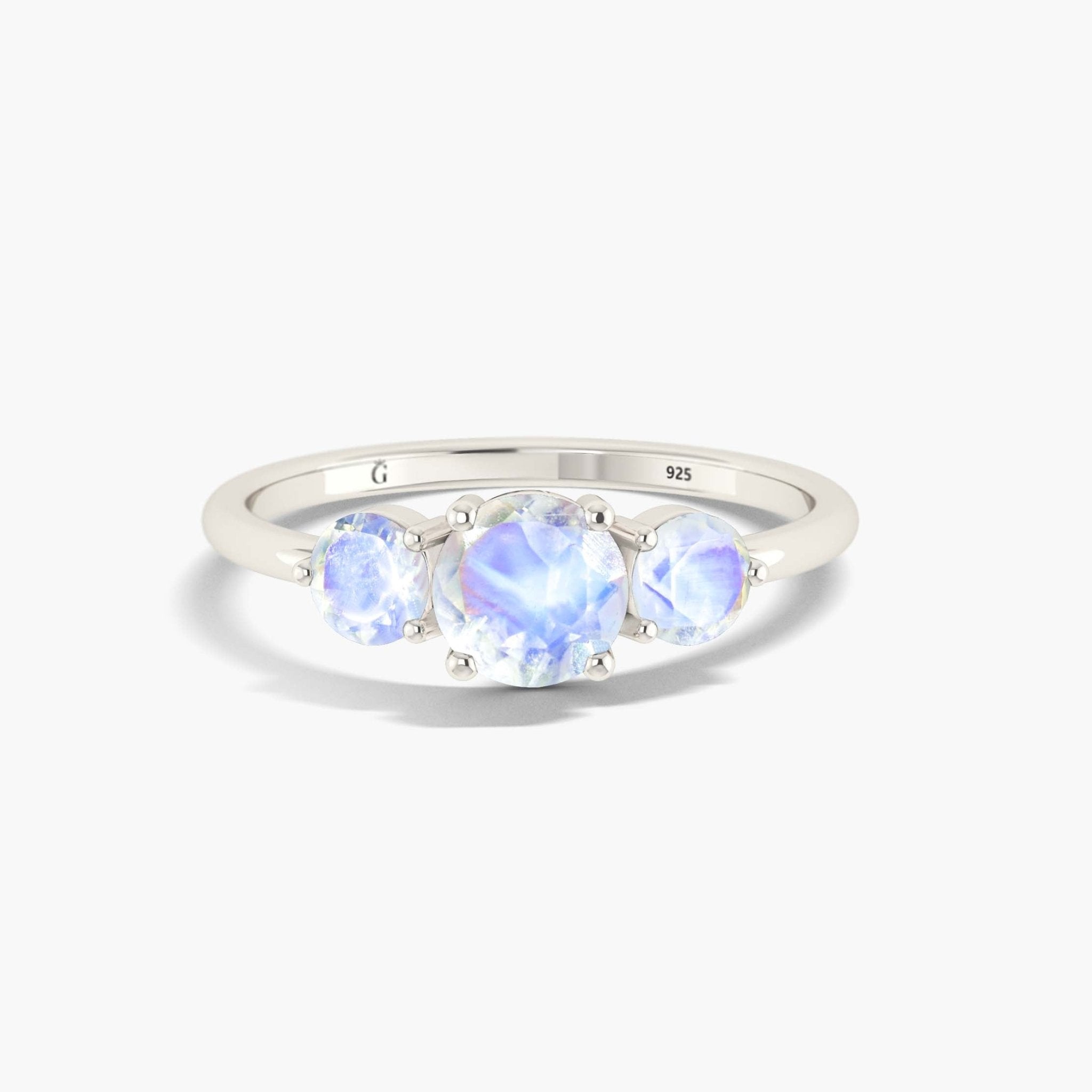 Natural Moonstone Three Stone Engagement Ring - Goodstone Jewels