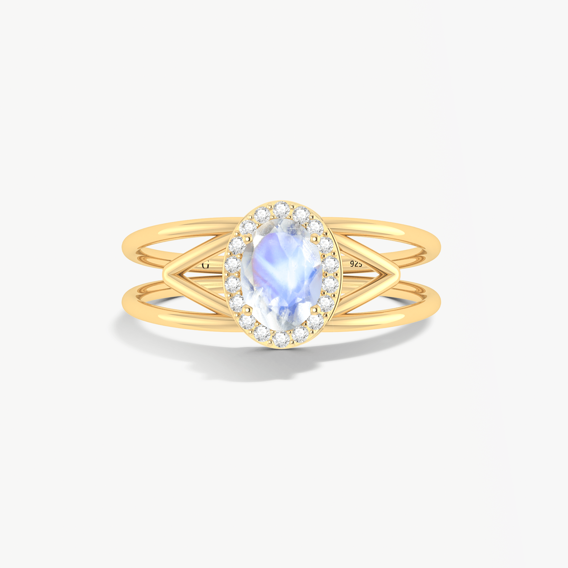 Natural Moonstone & White Zircon Stackable Halo Ring - Goodstone Jewels