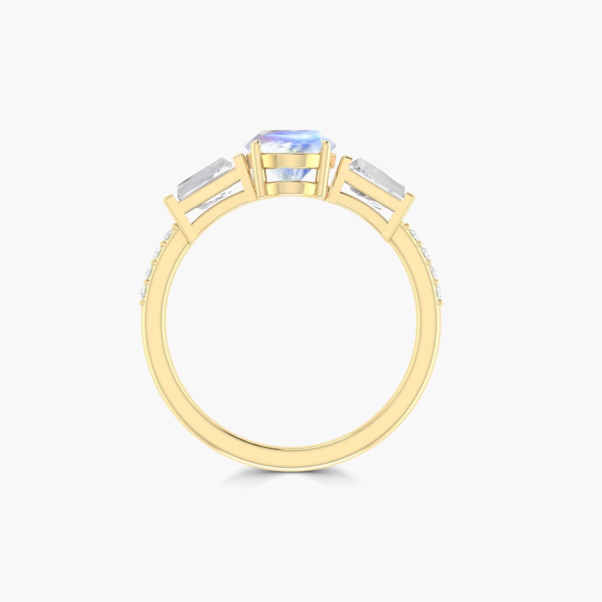 Natural Moonstone with White Zircon Three Stone Engagement Ring - Goodstone Jewels
