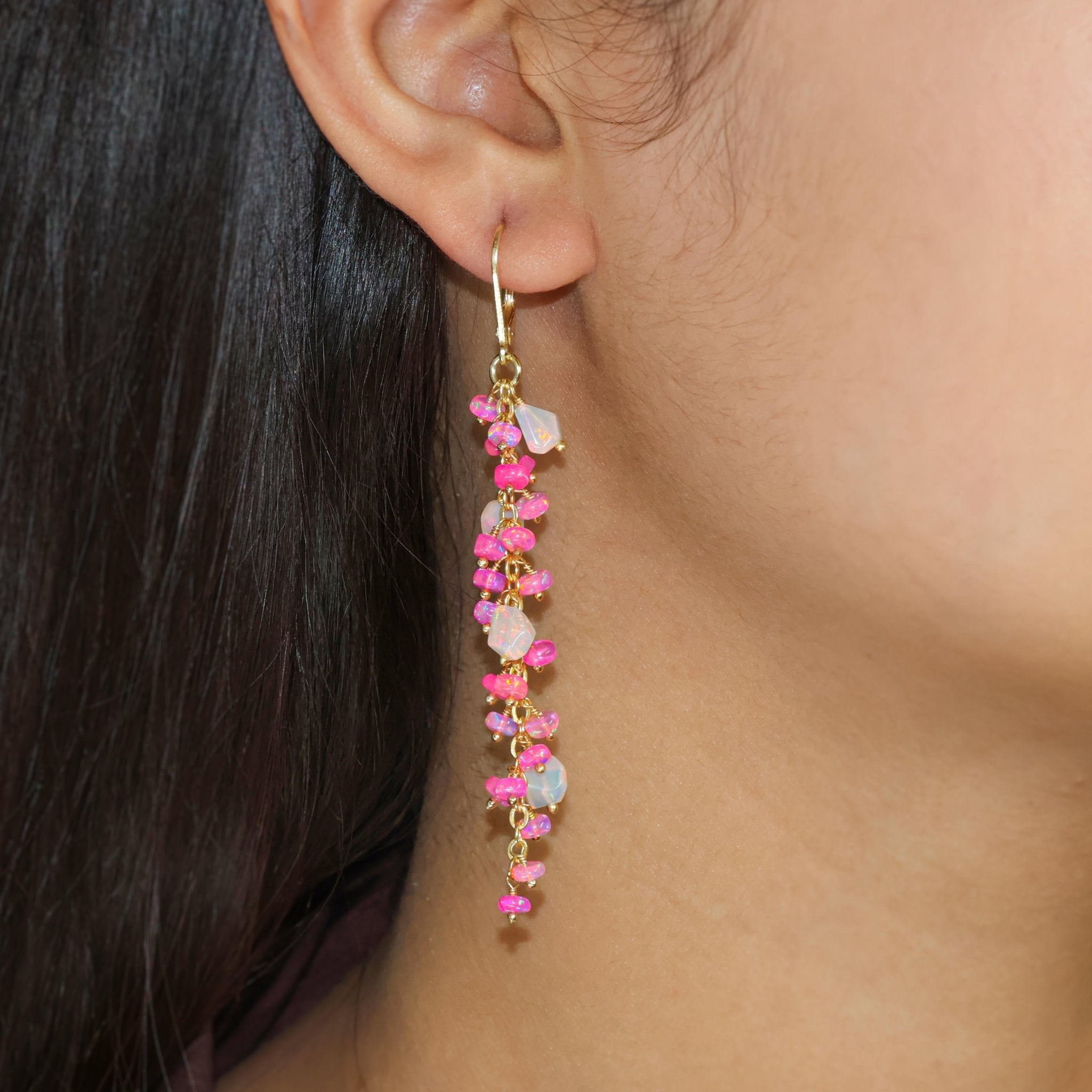 Natural Multi Opal Tumble Beaded Cluster Dangle Drop Earrings - Goodstone Jewels