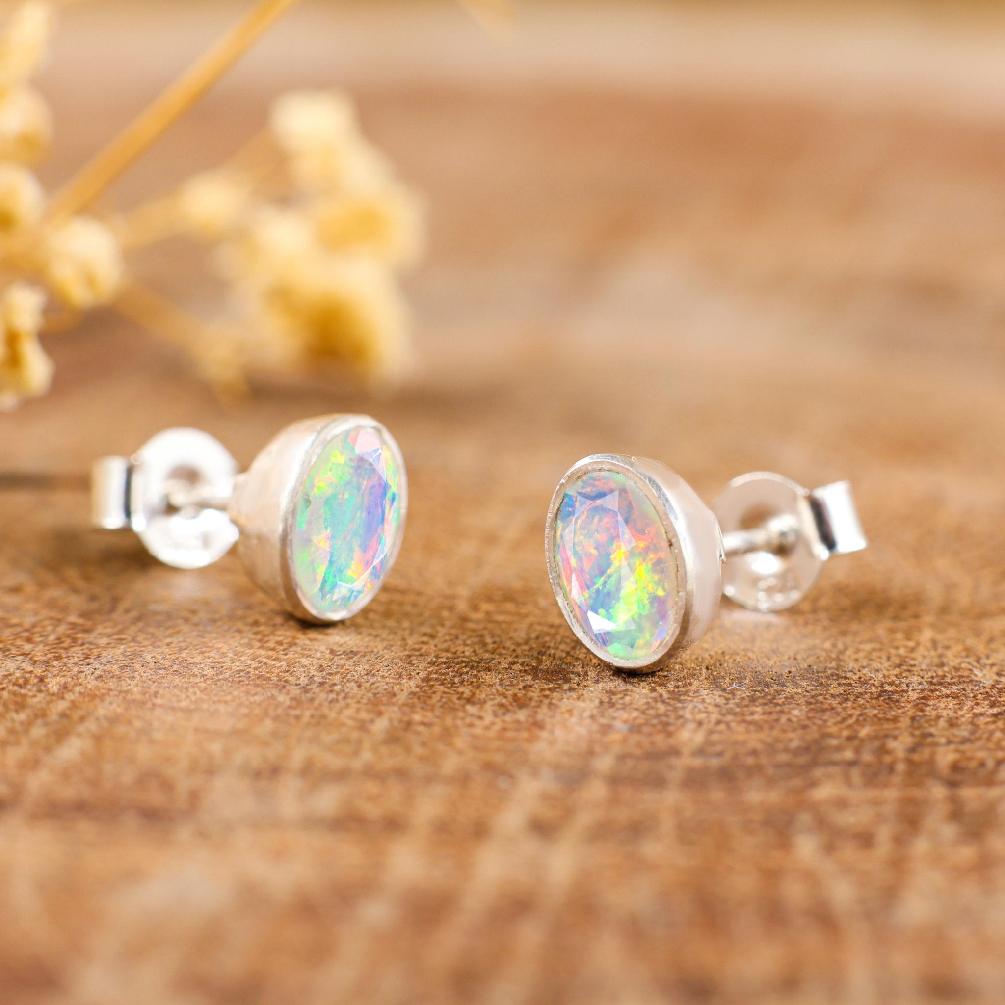 Natural Multifire Oval Opal Stud Earring - Goodstone Jewels