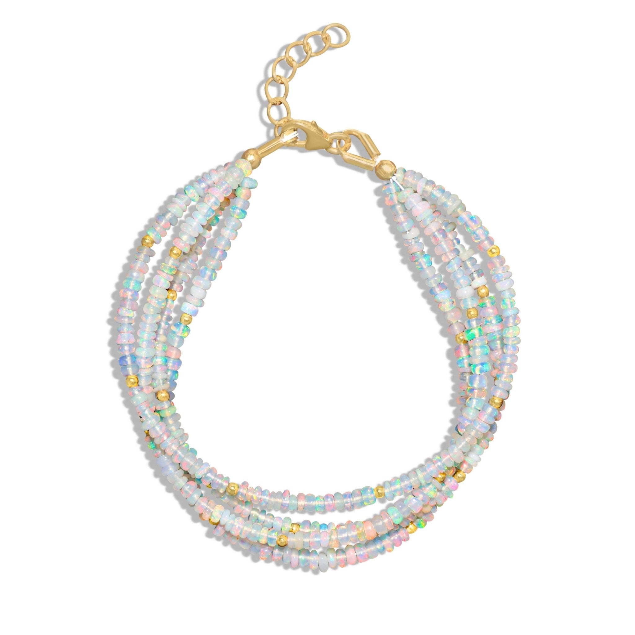 Natural Multifire White Opal Four Strand Beads Bracelet - Goodstone Jewels