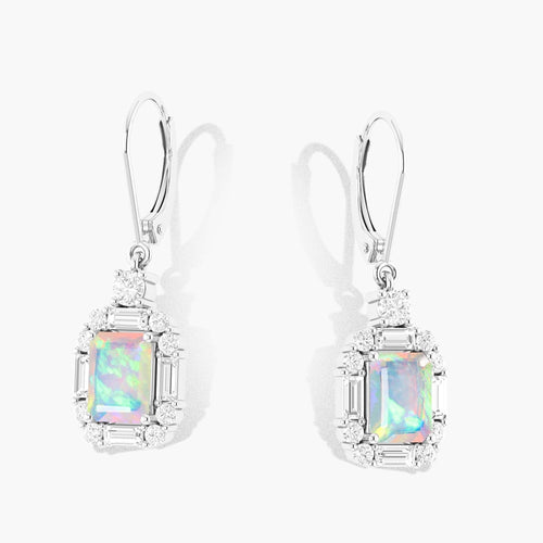 Natural Opal Octagon Gemstone Drop and Drop Earring