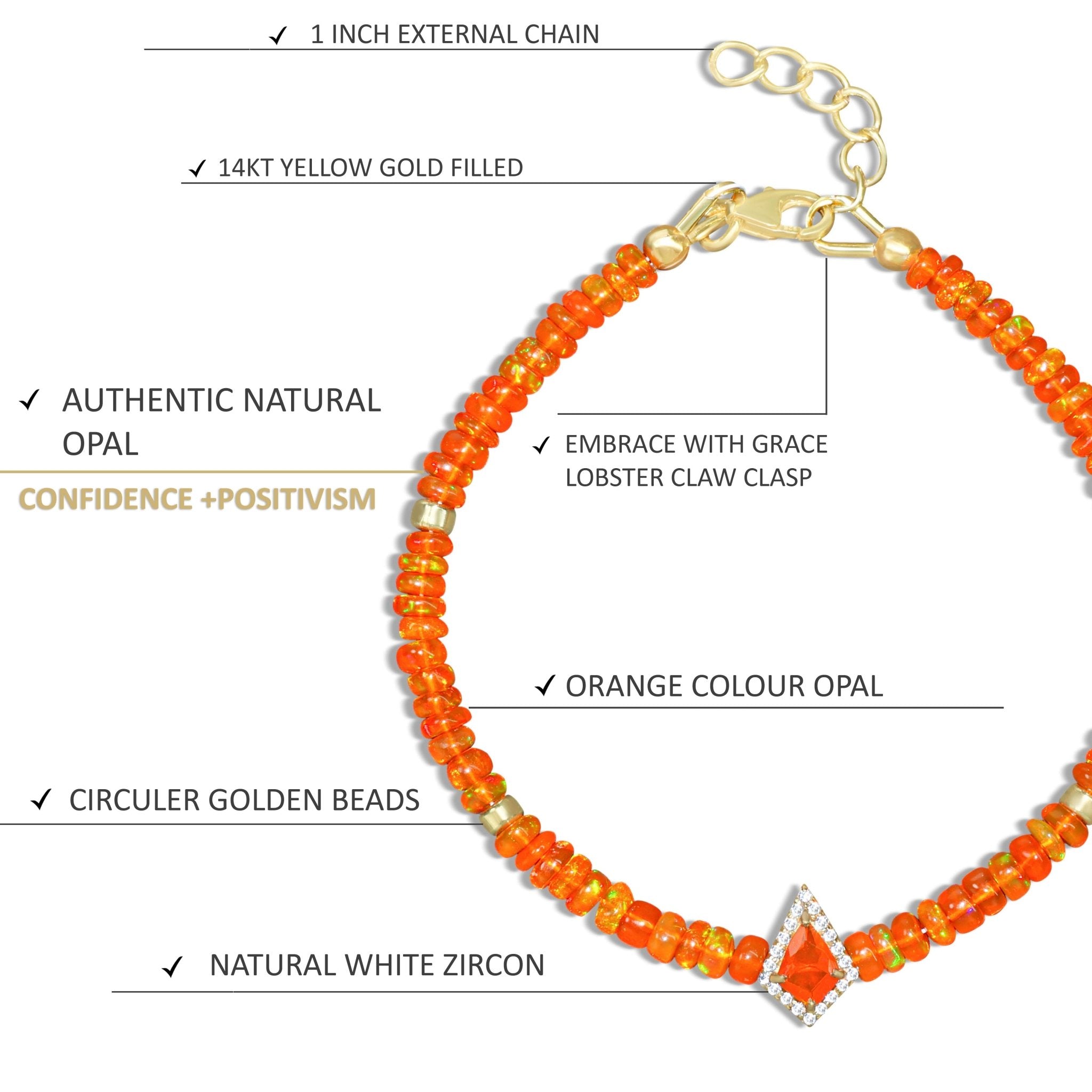 Natural Orange Opal Bracelet 14k Gold Filled Bracelet - Goodstone Jewels