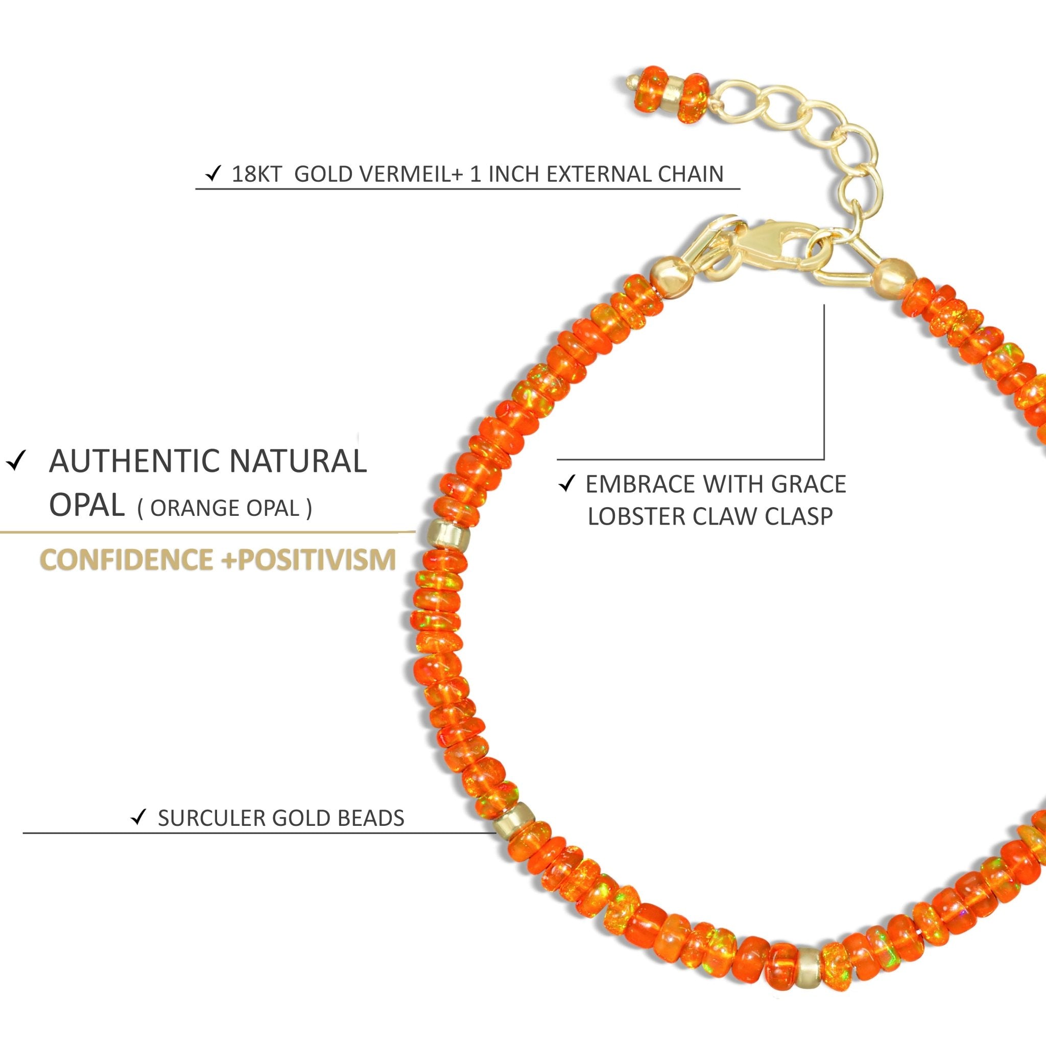 Natural Orange Opal Gemstone Beaded Bracelet - Goodstone Jewels
