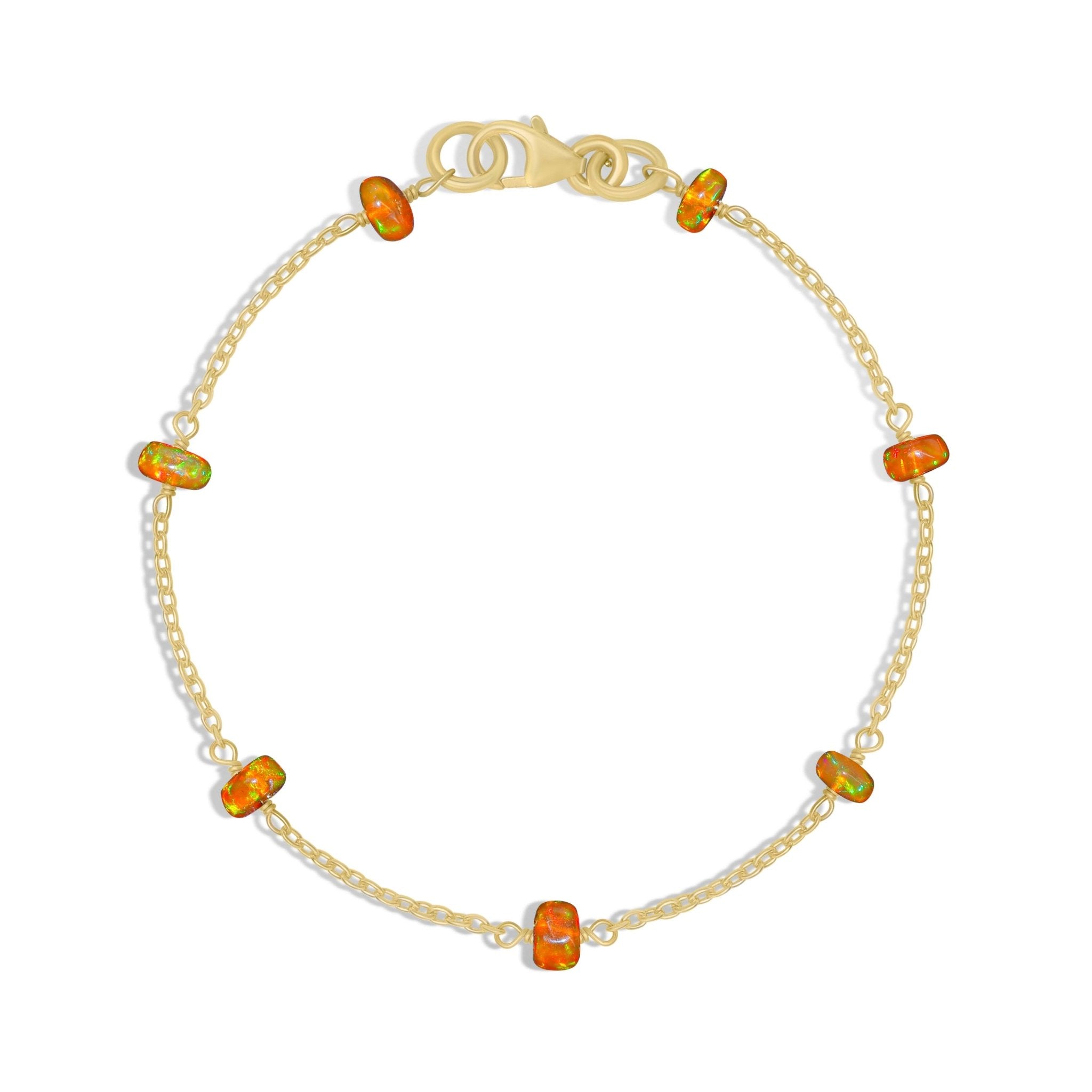 Natural Orange Opal Rondelle Minimalist Chain Beaded Bracelet - Goodstone Jewels