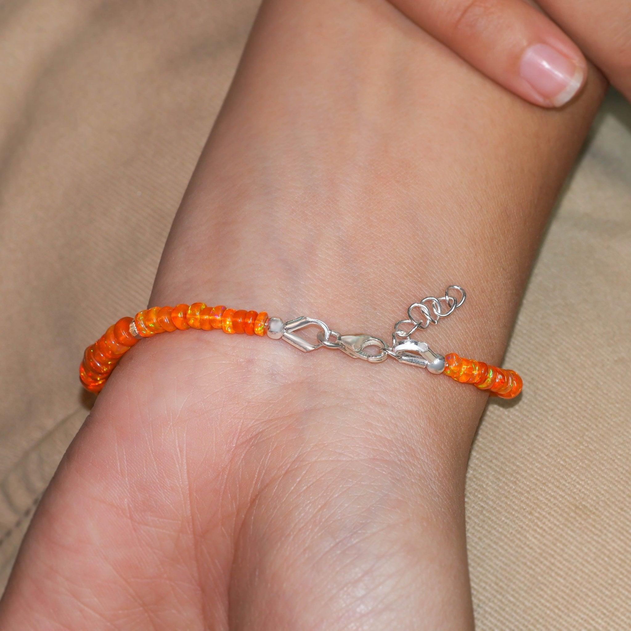 Natural Orange Opal Separator Rondelle Beaded Bracelet - Goodstone Jewels
