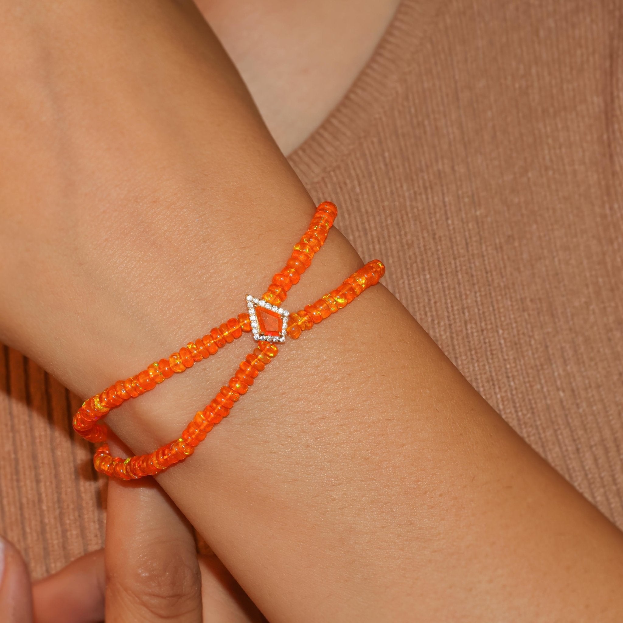 Natural Orange Opal Two - Strand Kite Charm Beaded Bracelet - Goodstone Jewels