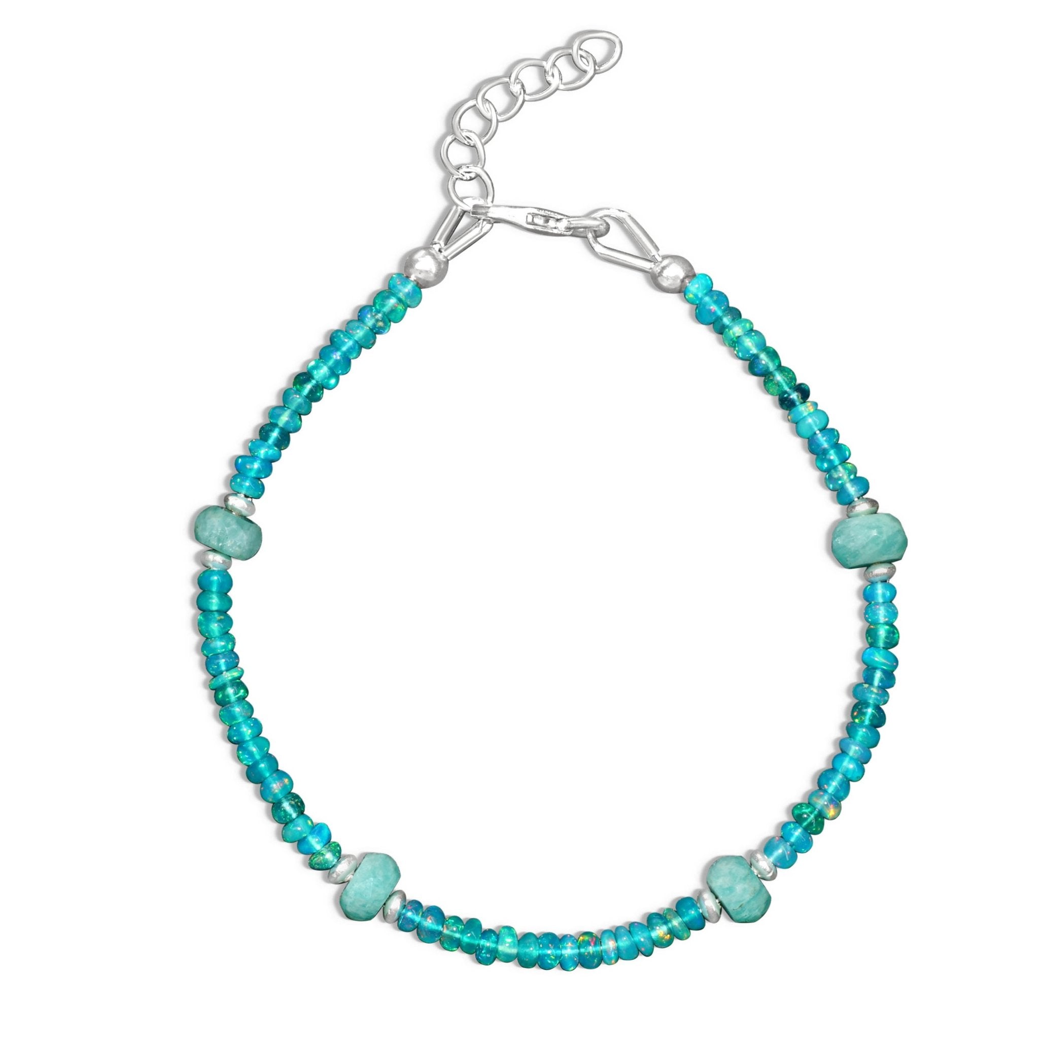 Natural Paraiba opal bracelet with amazonite beads for women