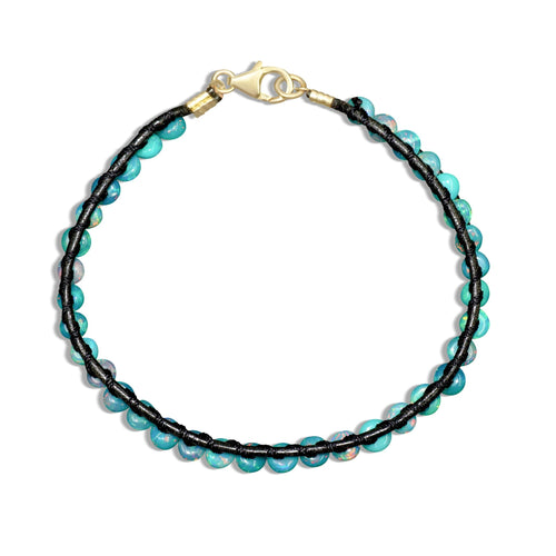 Natural Paraiba Opal Black Rope Beaded Bracelet Smooth Beads