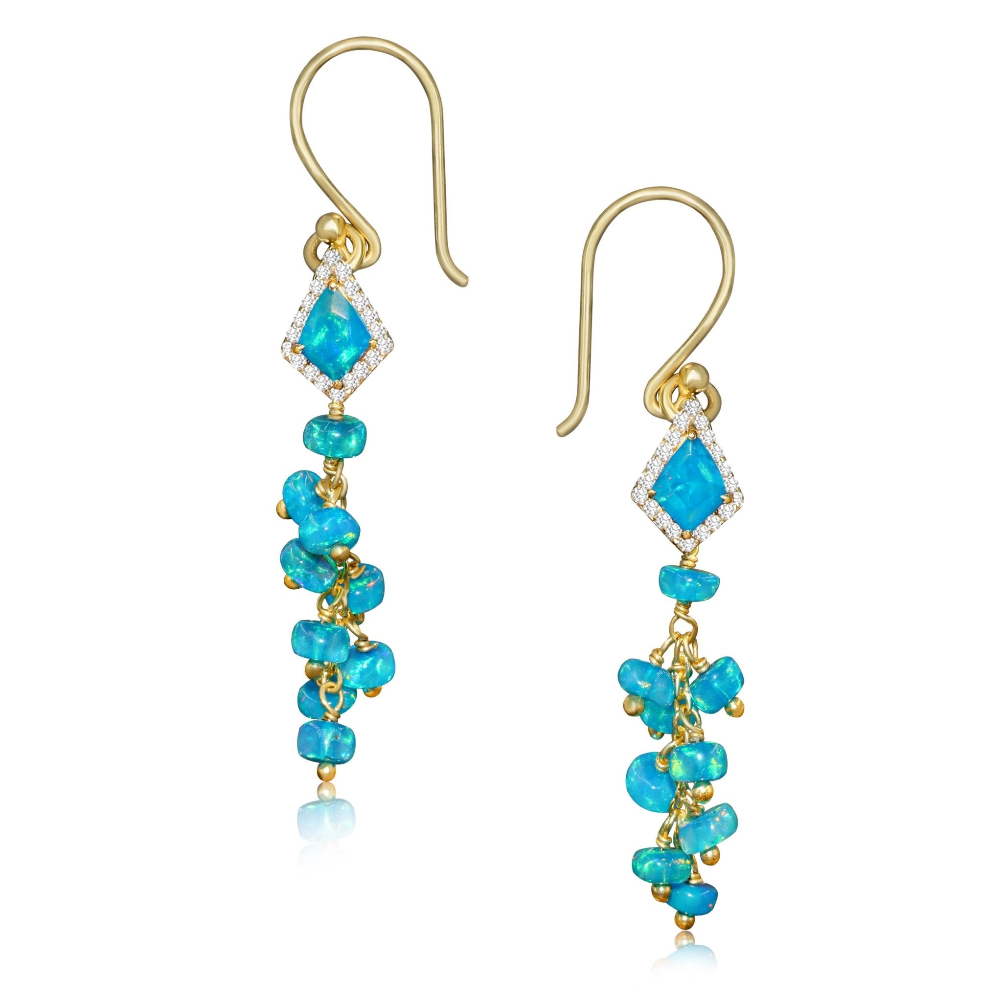 Natural Paraiba Opal Kite Charm Beaded Cluster Earrings - Goodstone Jewels