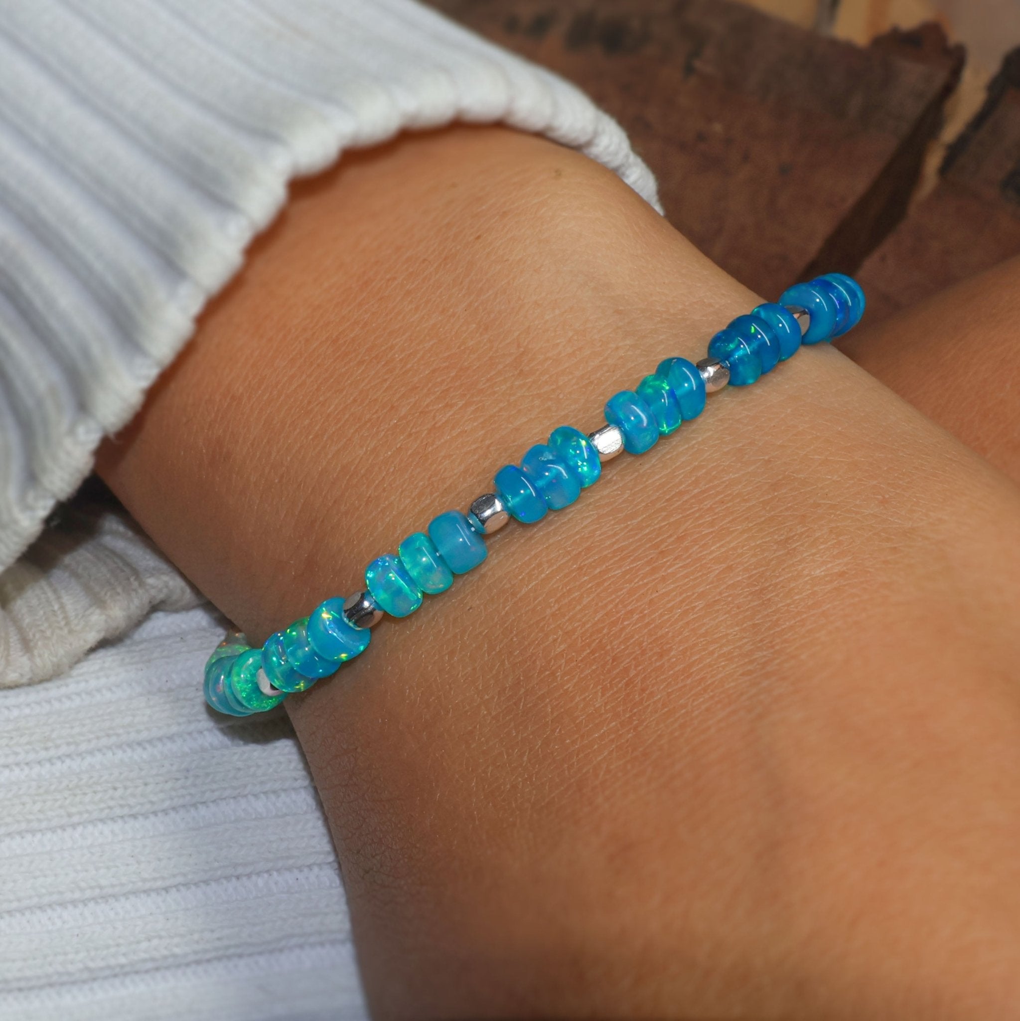 Natural Paraiba Opal Shaded Dainty Beaded Bracelet Gold Filled Handmade Bracelets - Goodstone Jewels