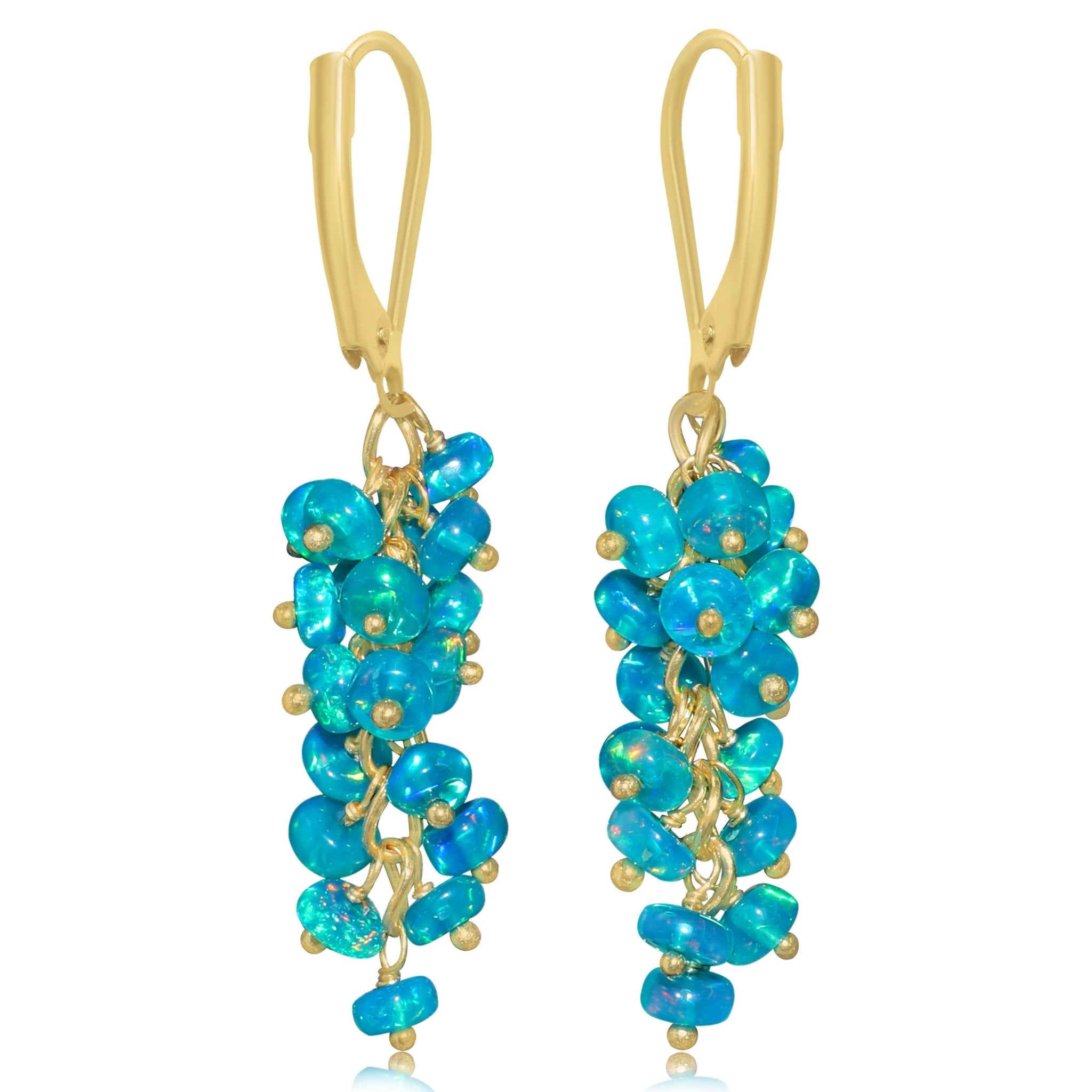 Natural Paraiba Opal Smooth Beads Cluster Earrings for Her - Goodstone Jewels