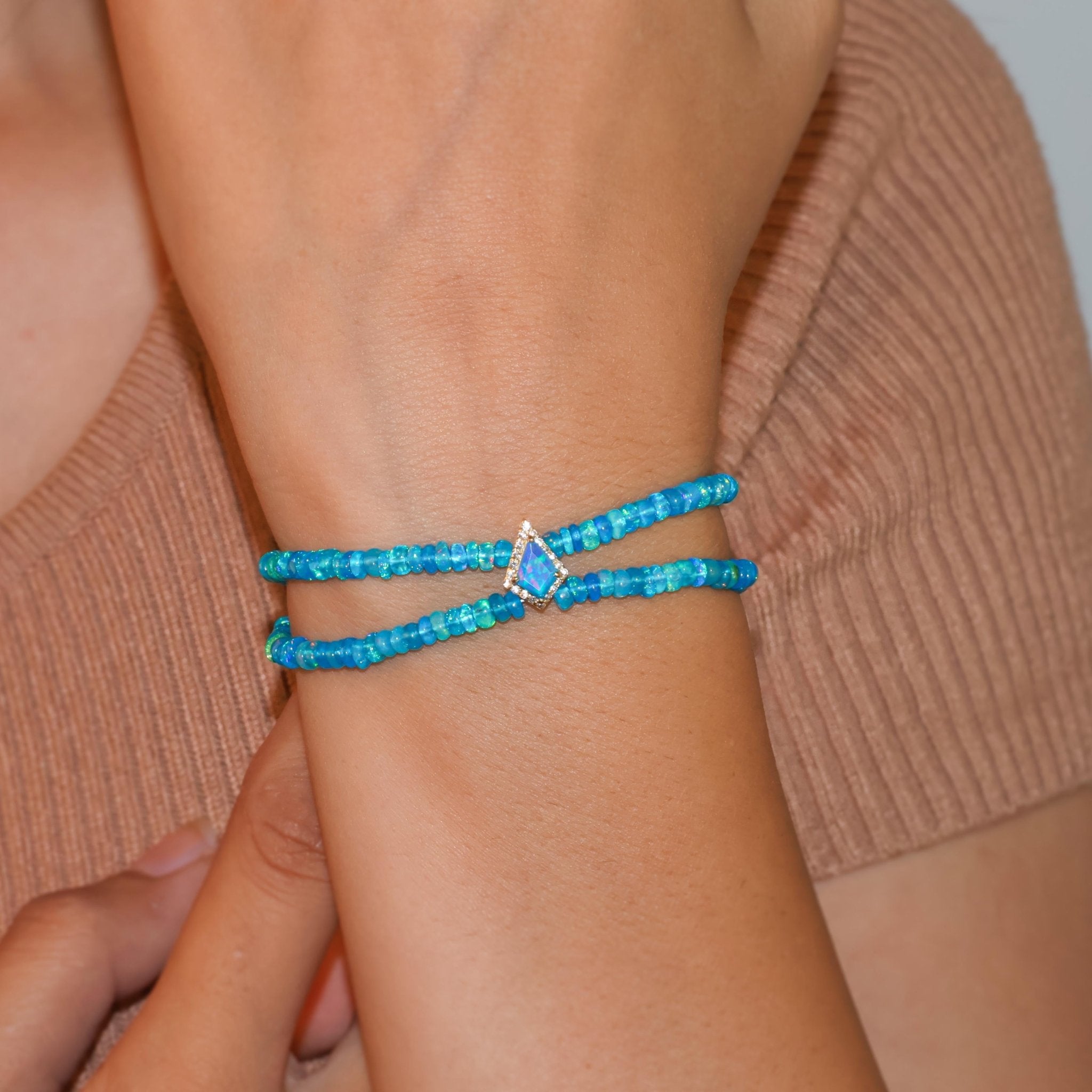 Natural Paraiba Opal Two - Strand Kite Charm Beaded Bracelet - Goodstone Jewels