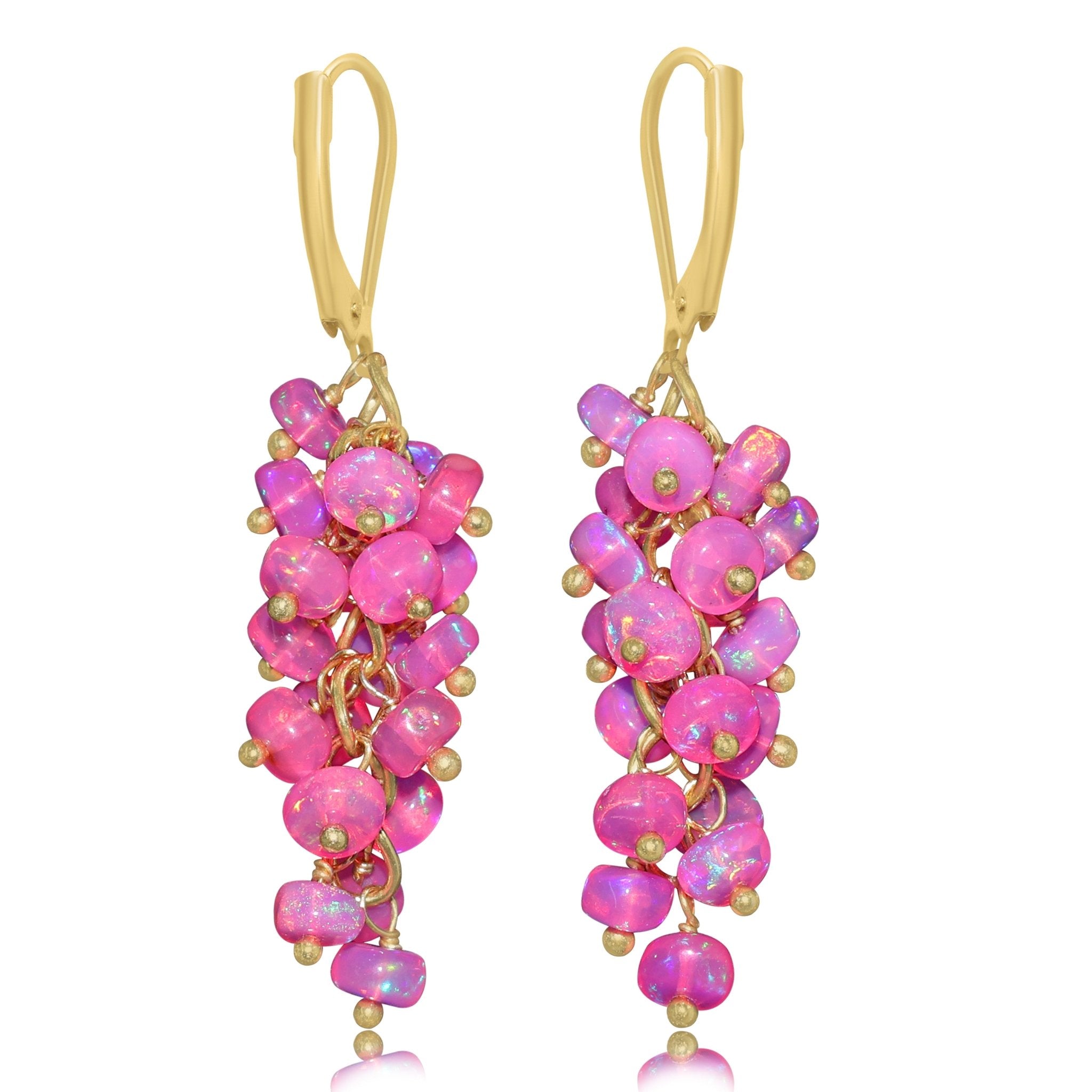 Natural Pink Opal Smooth Beads Cluster Earrings for Her - Goodstone Jewels