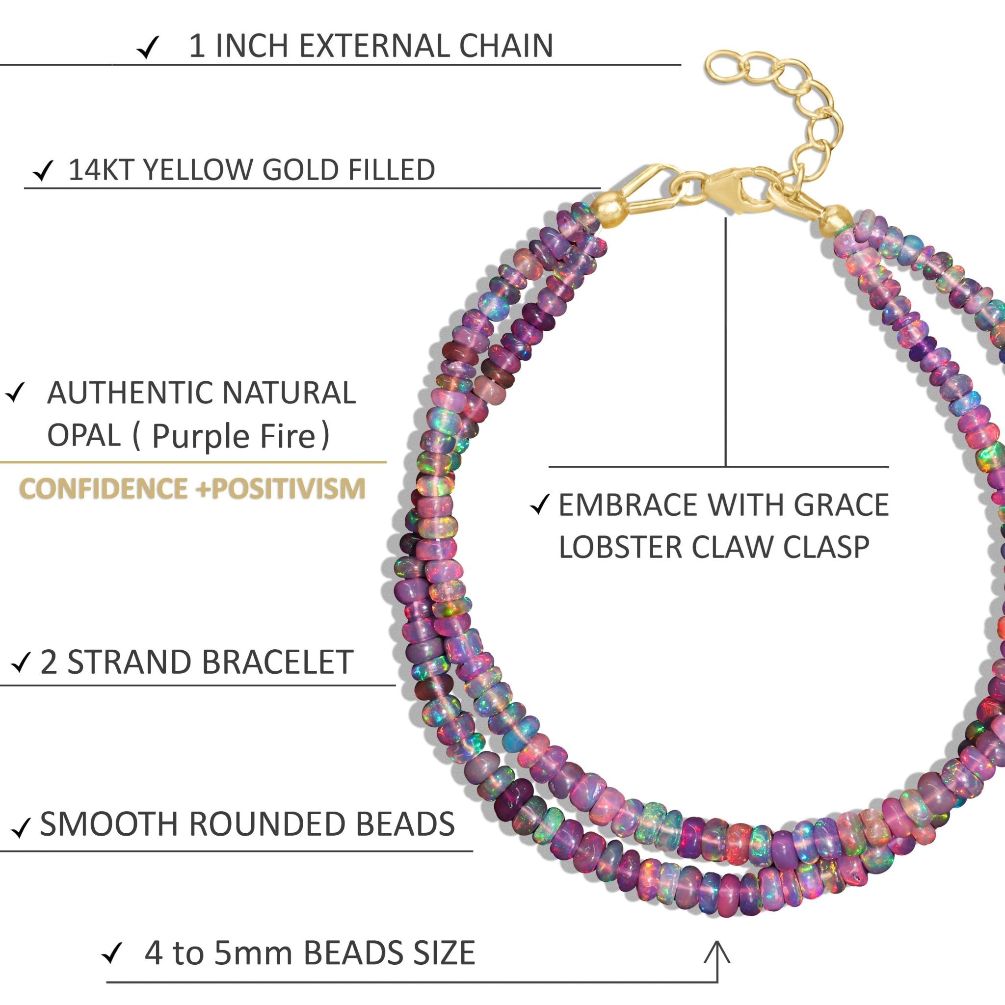 Natural Purple Opal 2 Strand Plain Beaded Handmade Bracelet - Goodstone Jewels