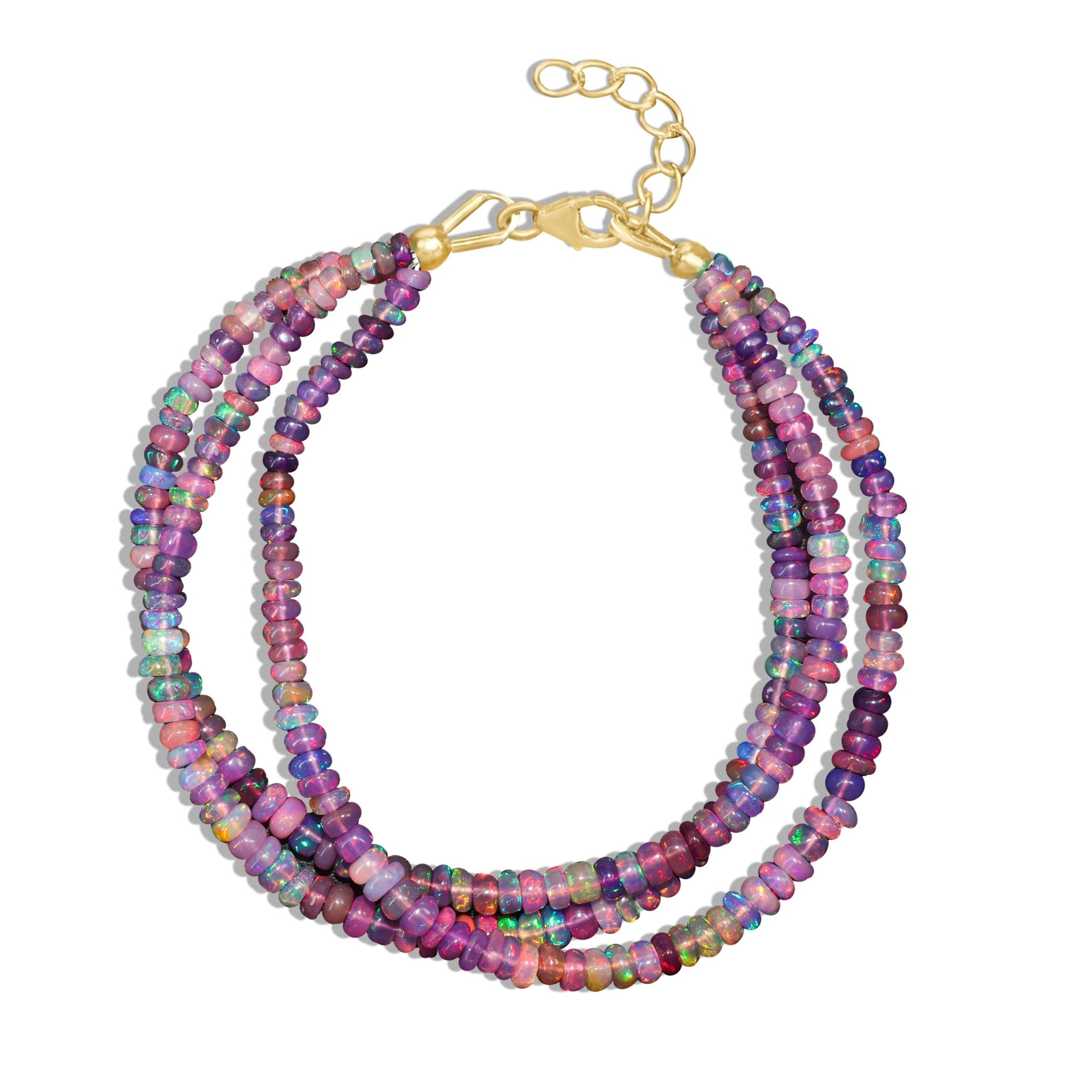 Natural purple opal bracelet in 3 strand plain bead bracelet designs