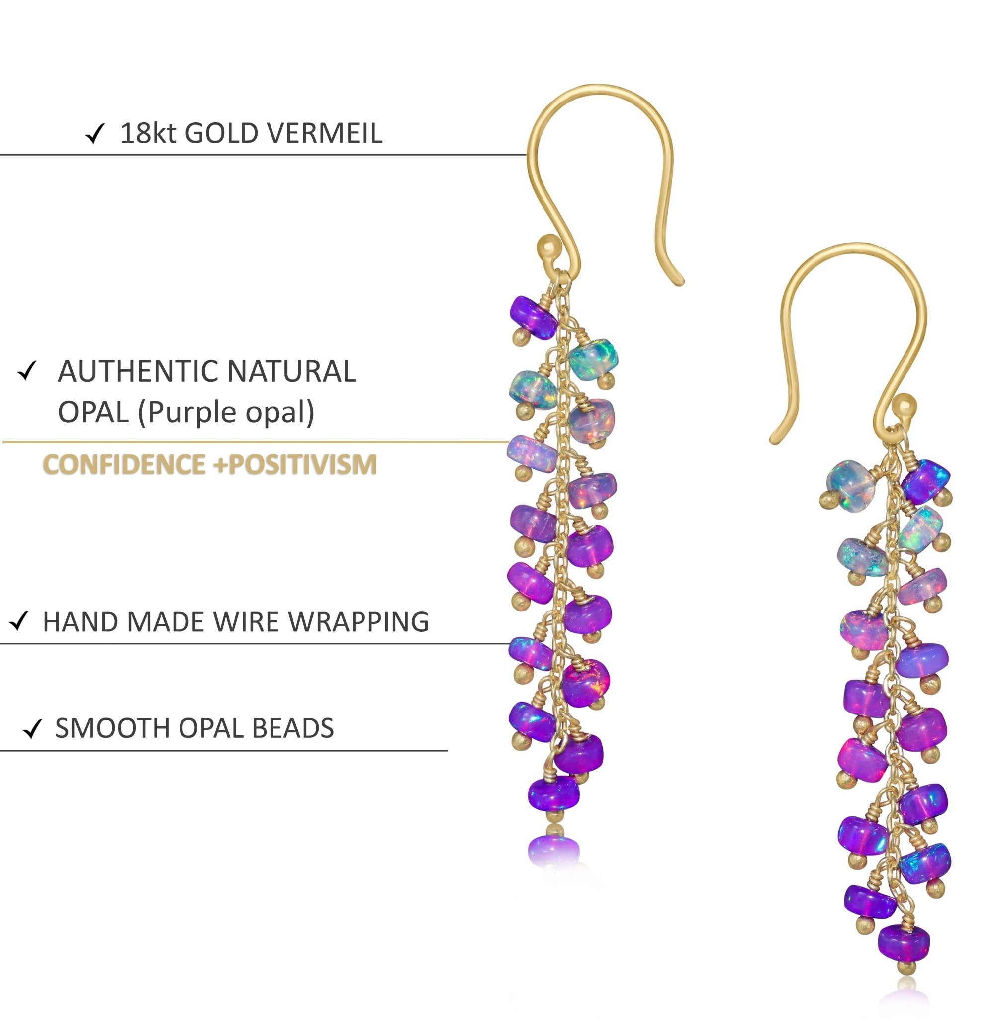 Natural Purple Opal Beaded Long Cluster Dangle Earrings - Goodstone Jewels