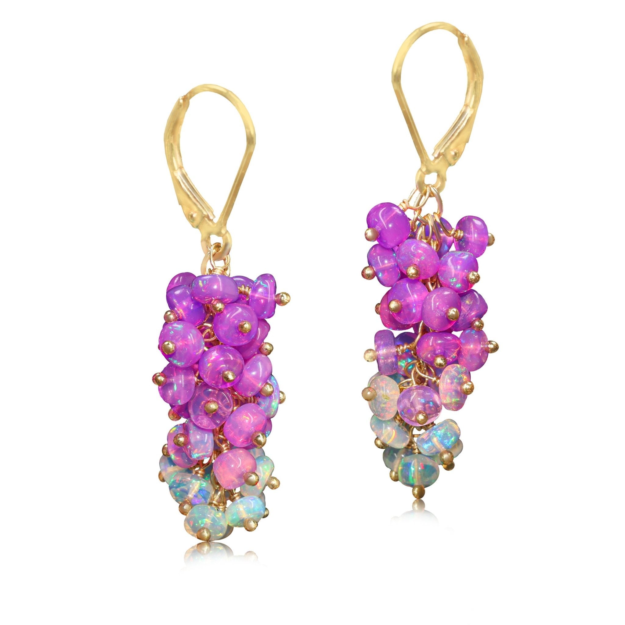 Natural Purple Opal Shaded Beads Cluster Handmade Earrings - Goodstone Jewels
