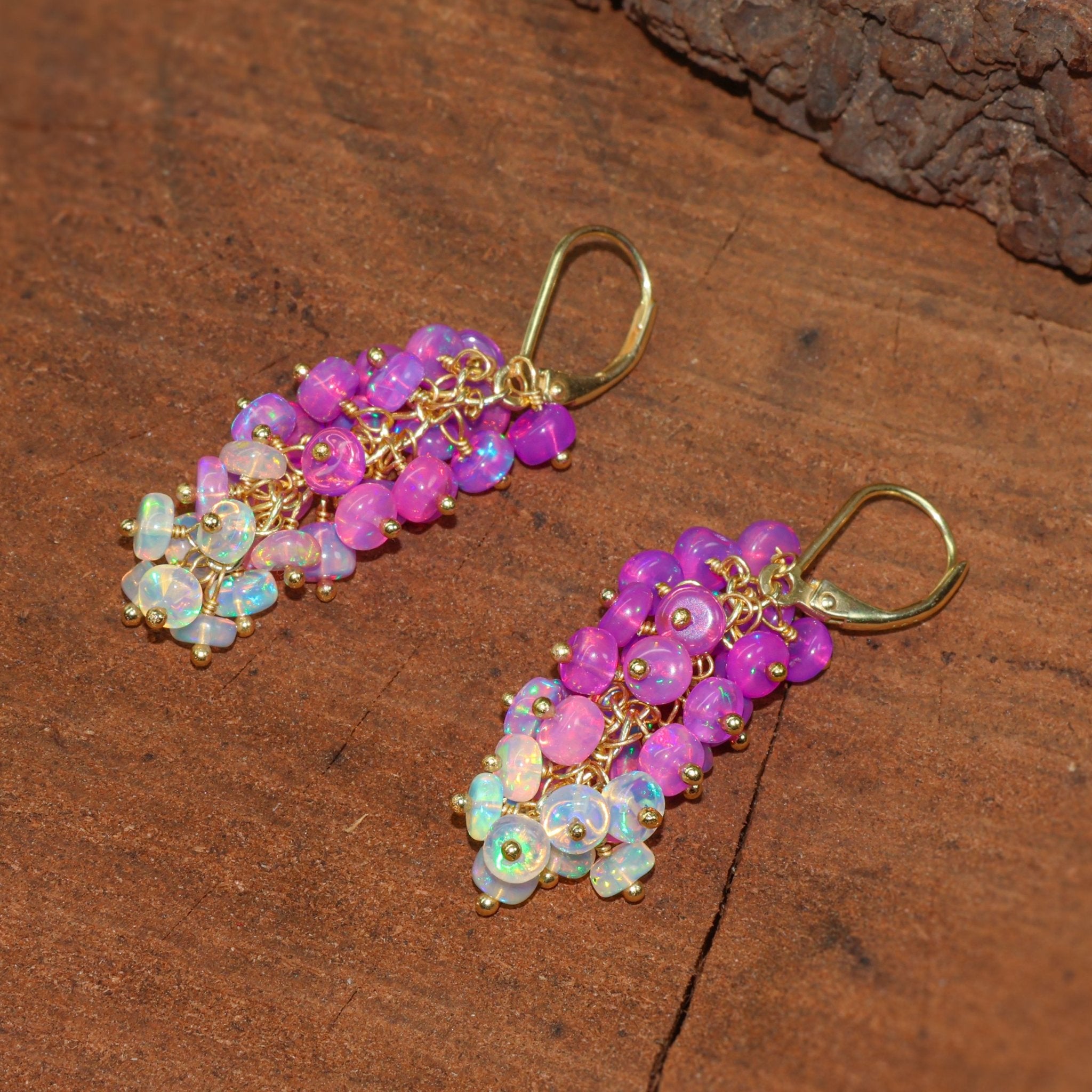 Natural Purple Opal Shaded Beads Cluster Handmade Earrings - Goodstone Jewels