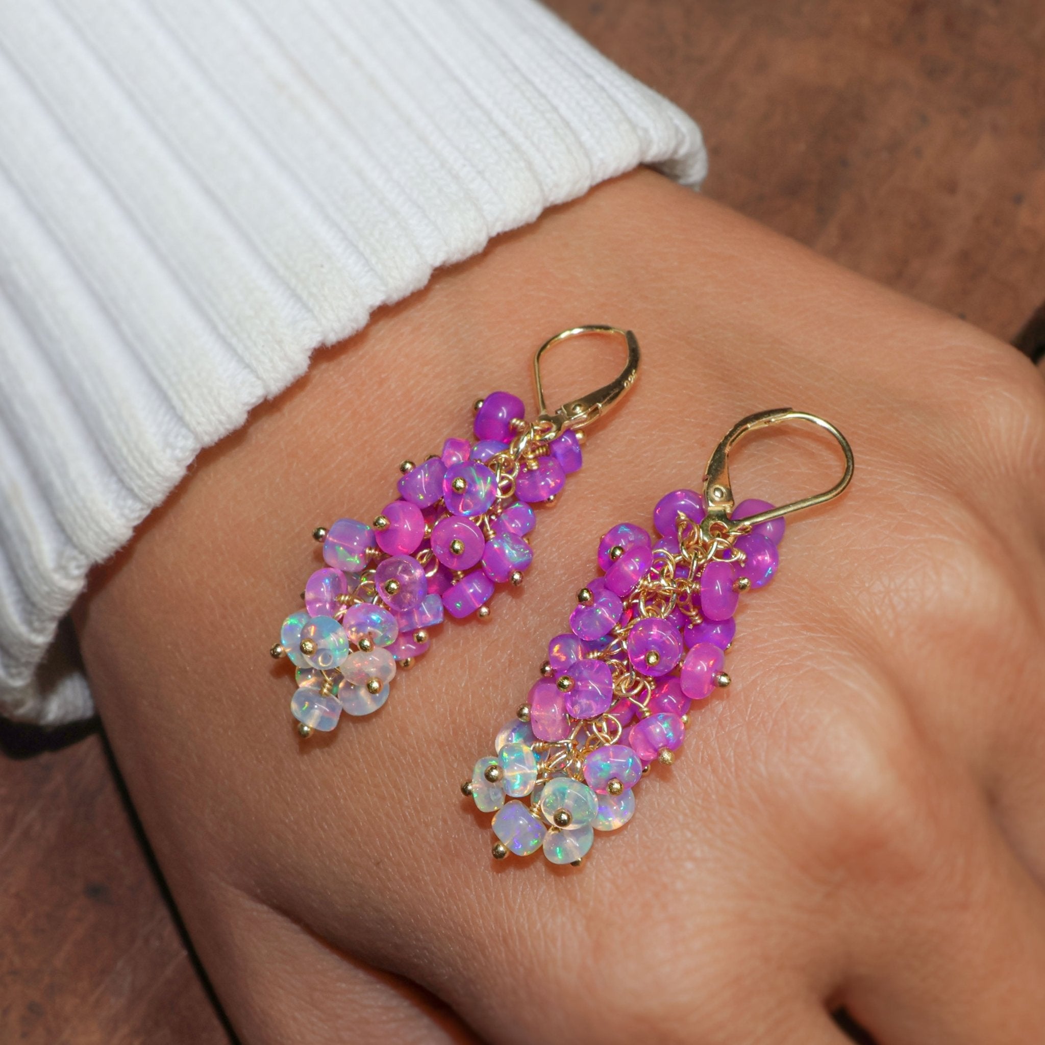 Natural Purple Opal Shaded Beads Cluster Handmade Earrings - Goodstone Jewels